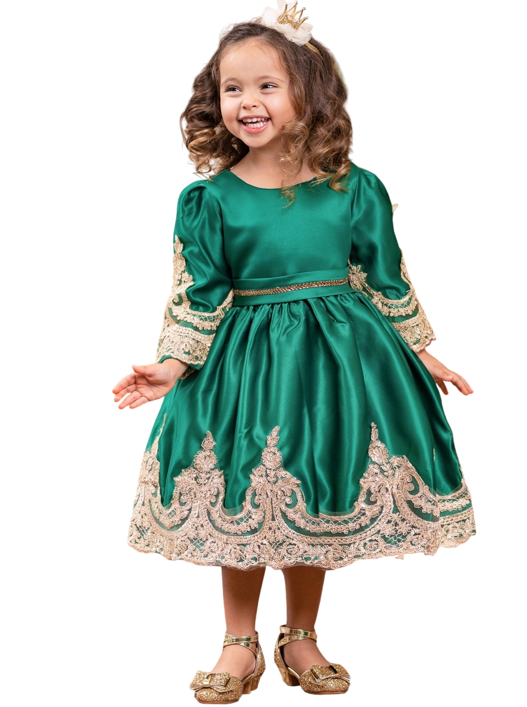 Satin And Gold Embroidered Holiday Princess Dress