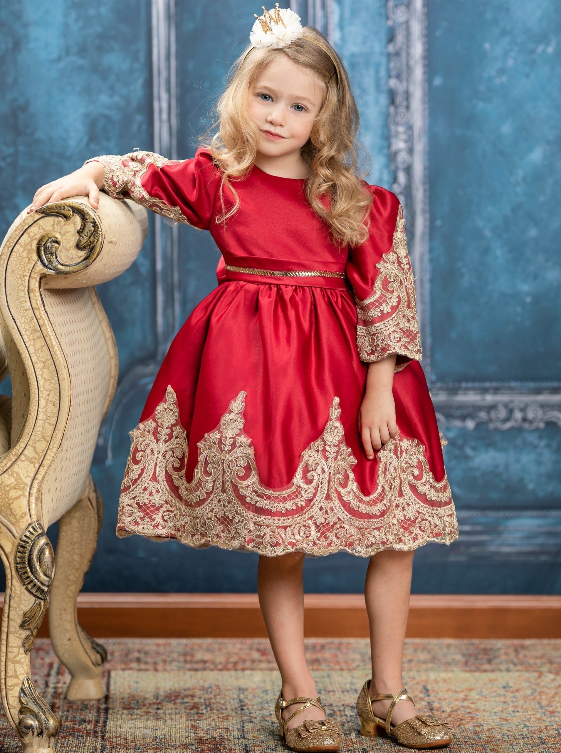 Satin And Gold Embroidered Holiday Princess Dress