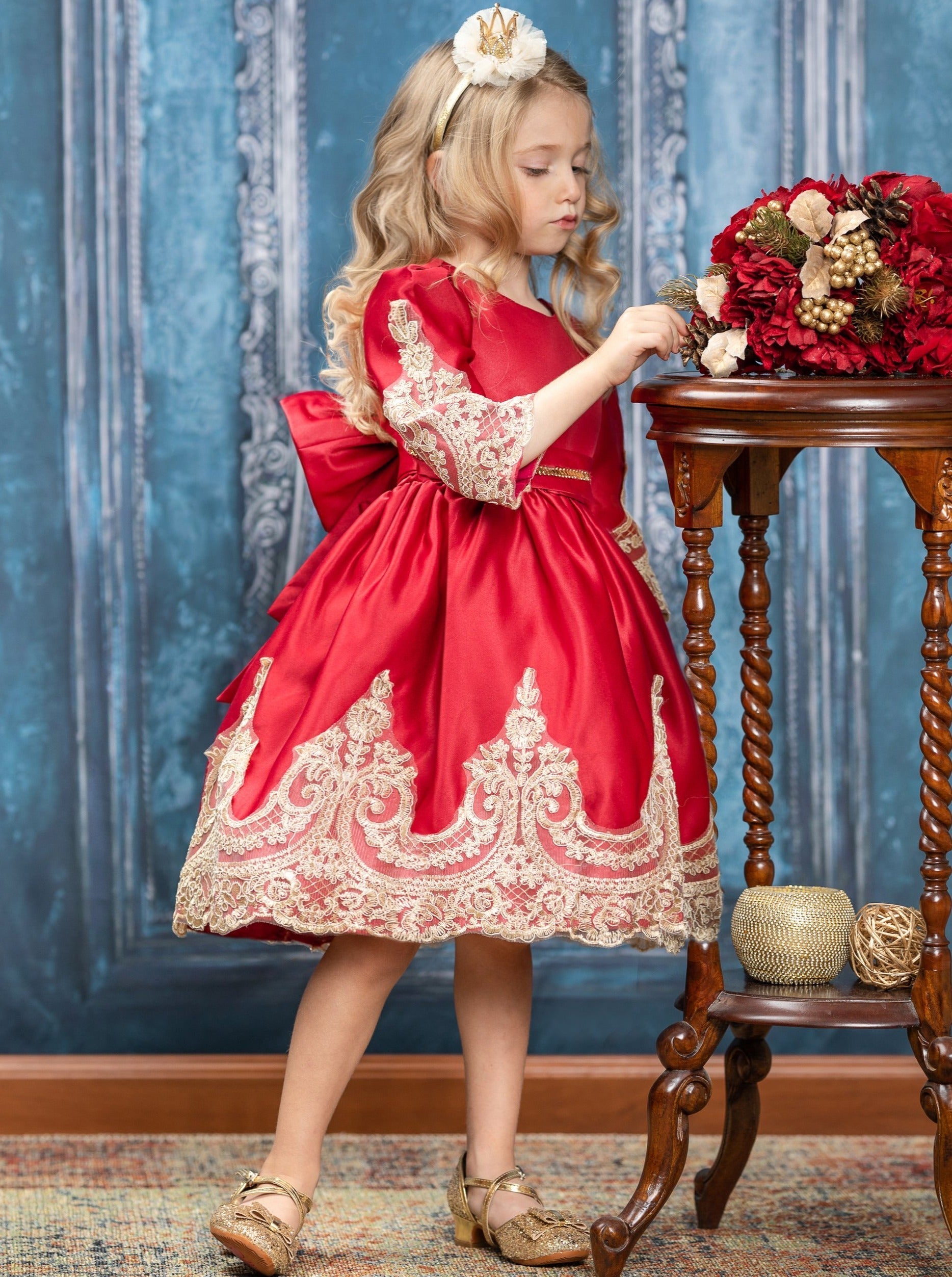 Satin And Gold Embroidered Holiday Princess Dress