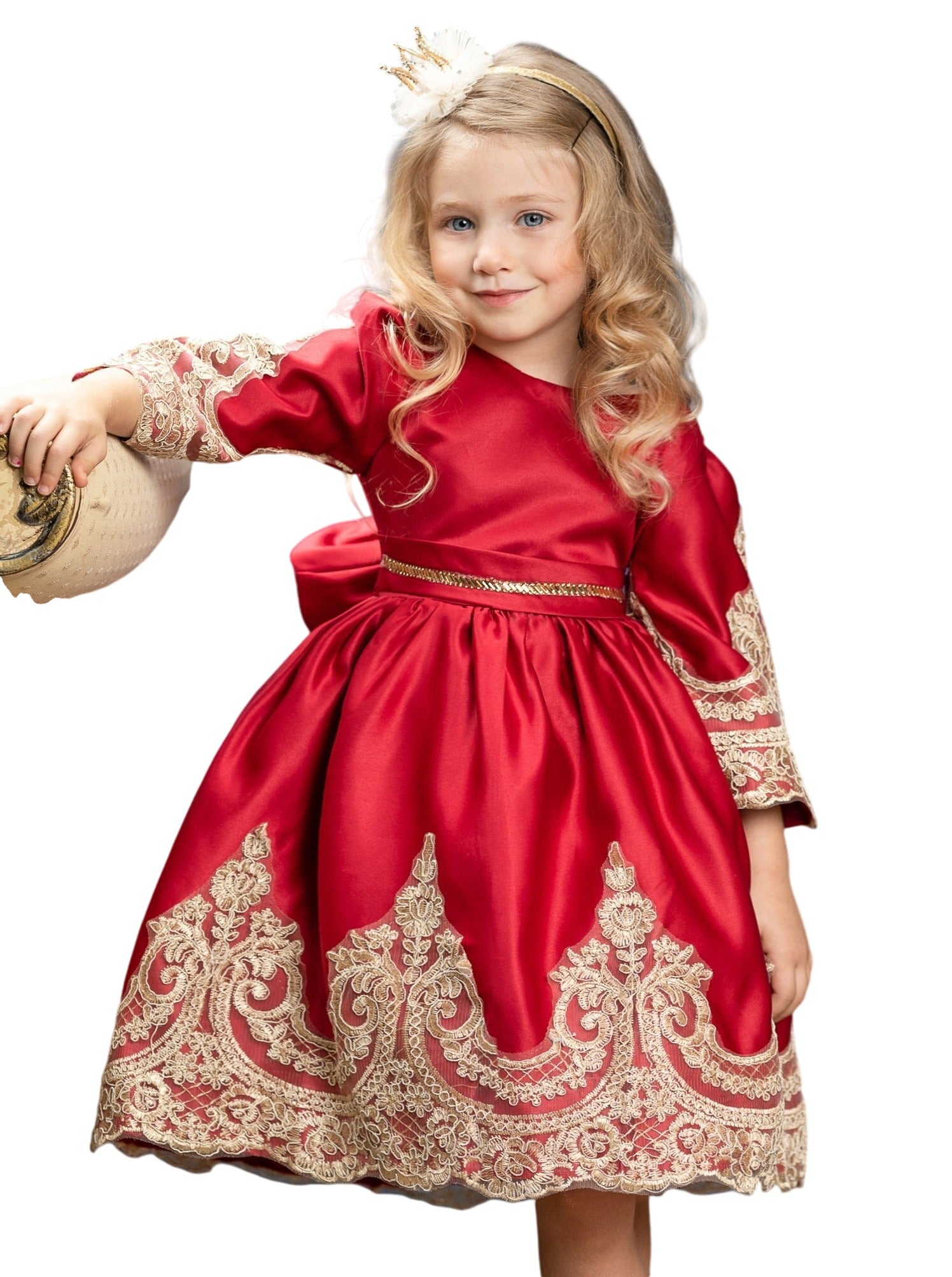 Satin And Gold Embroidered Holiday Princess Dress