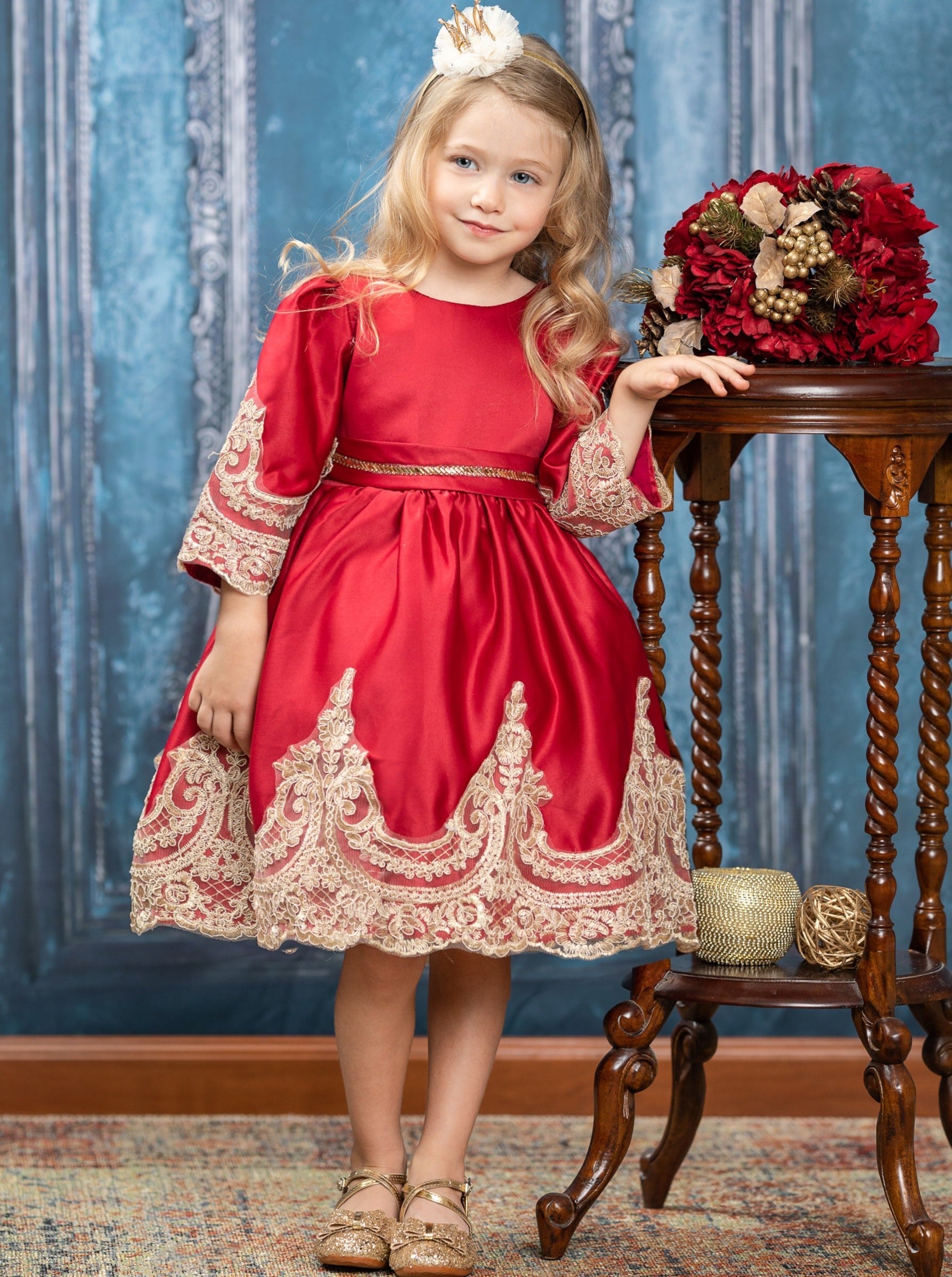 Satin And Gold Embroidered Holiday Princess Dress