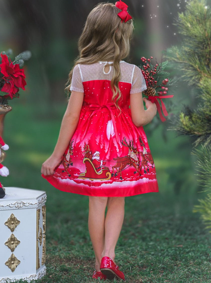 Ho-ho-ho Sheer Sleeve Holiday Scene Dress