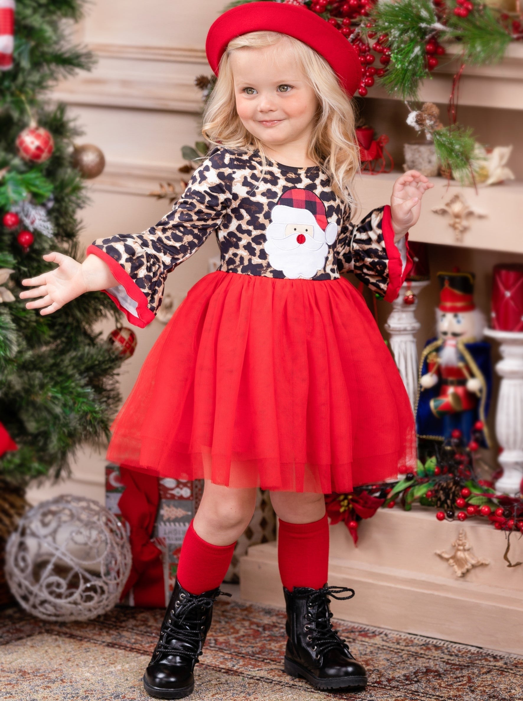 Wild For Santa Flounce Sleeve Tutu Dress