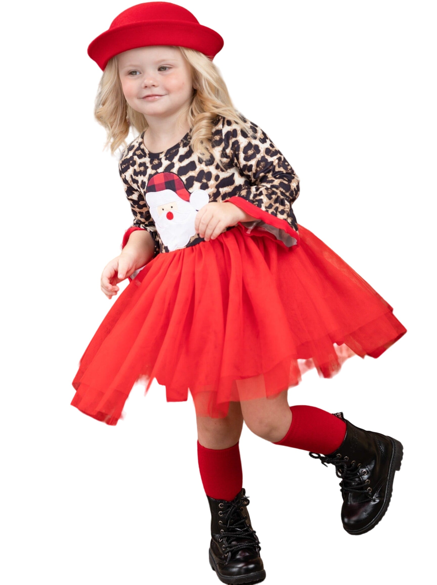 Wild For Santa Flounce Sleeve Tutu Dress