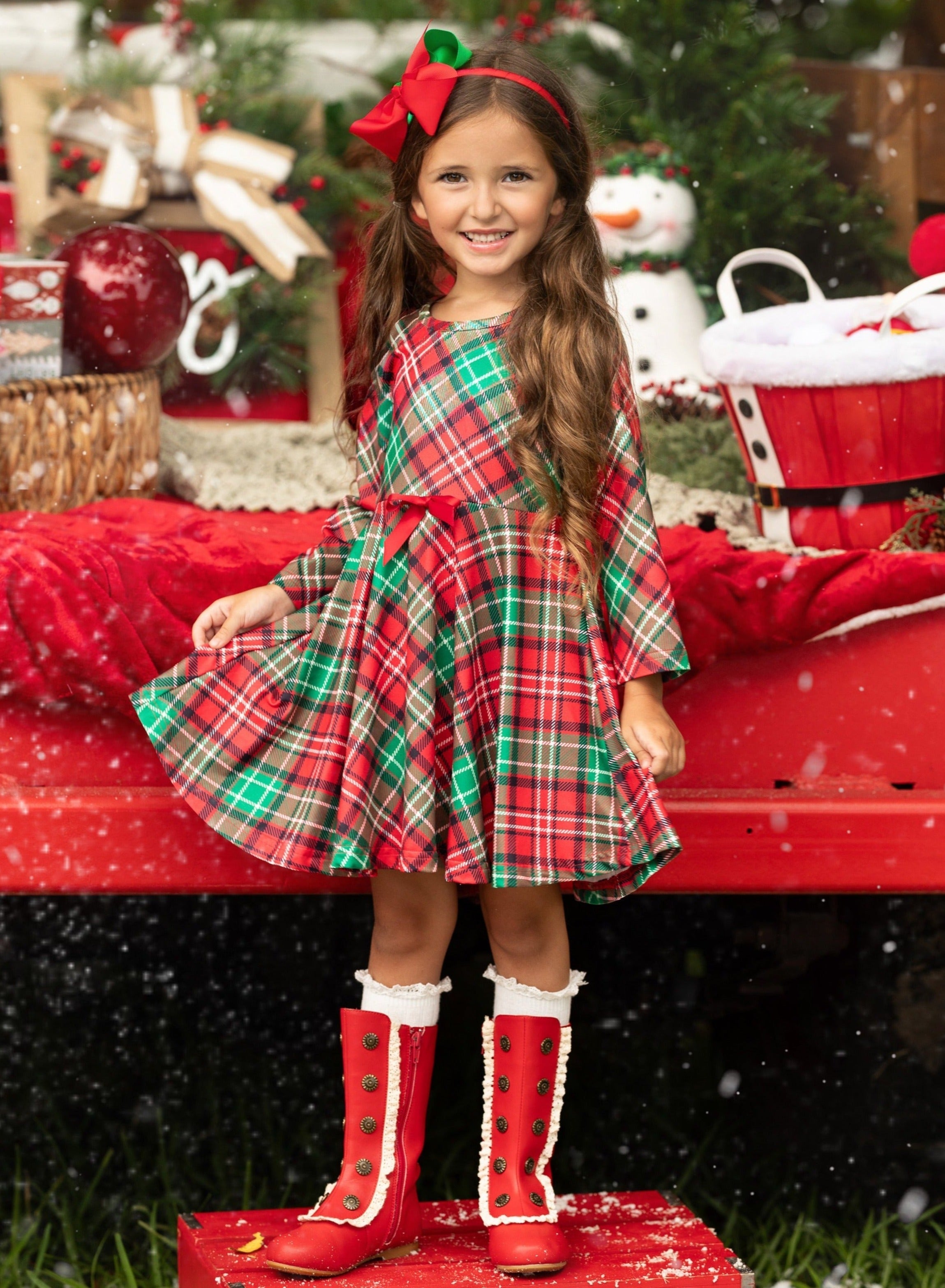 Mistletoe Princess Plaid Holiday Dress