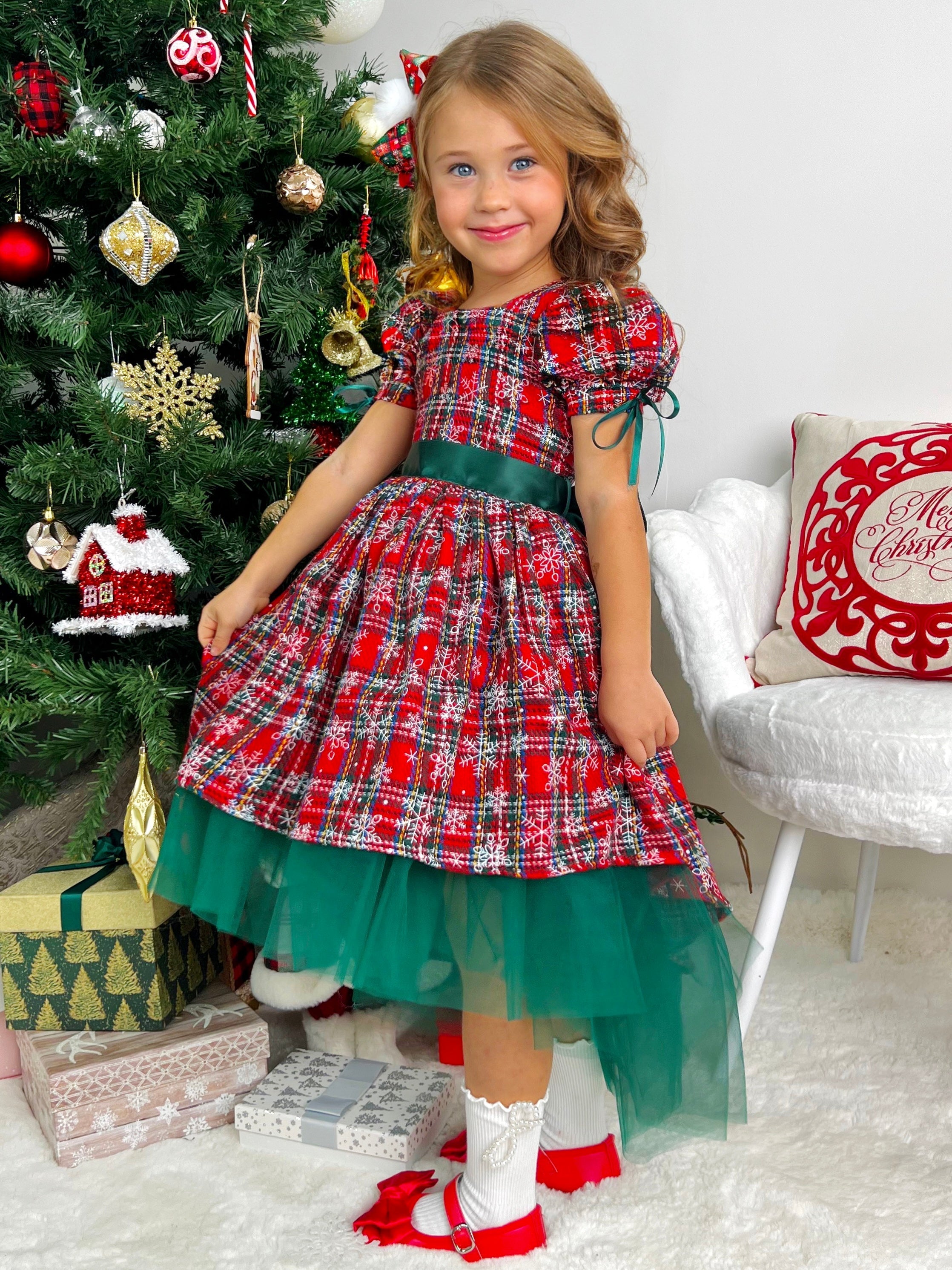 Snowflake Magic Plaid Christmas Dress