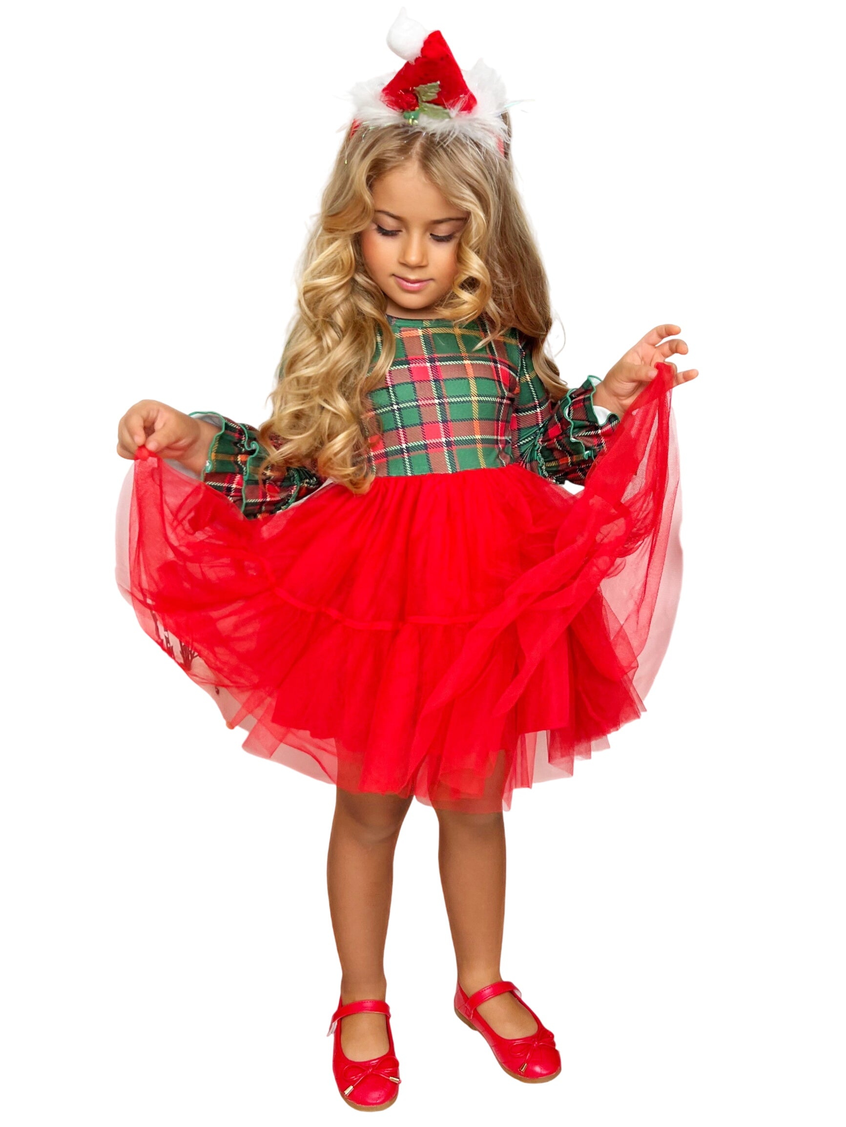 Mistletoes And Twirls Christmas Plaid Tutu Dress