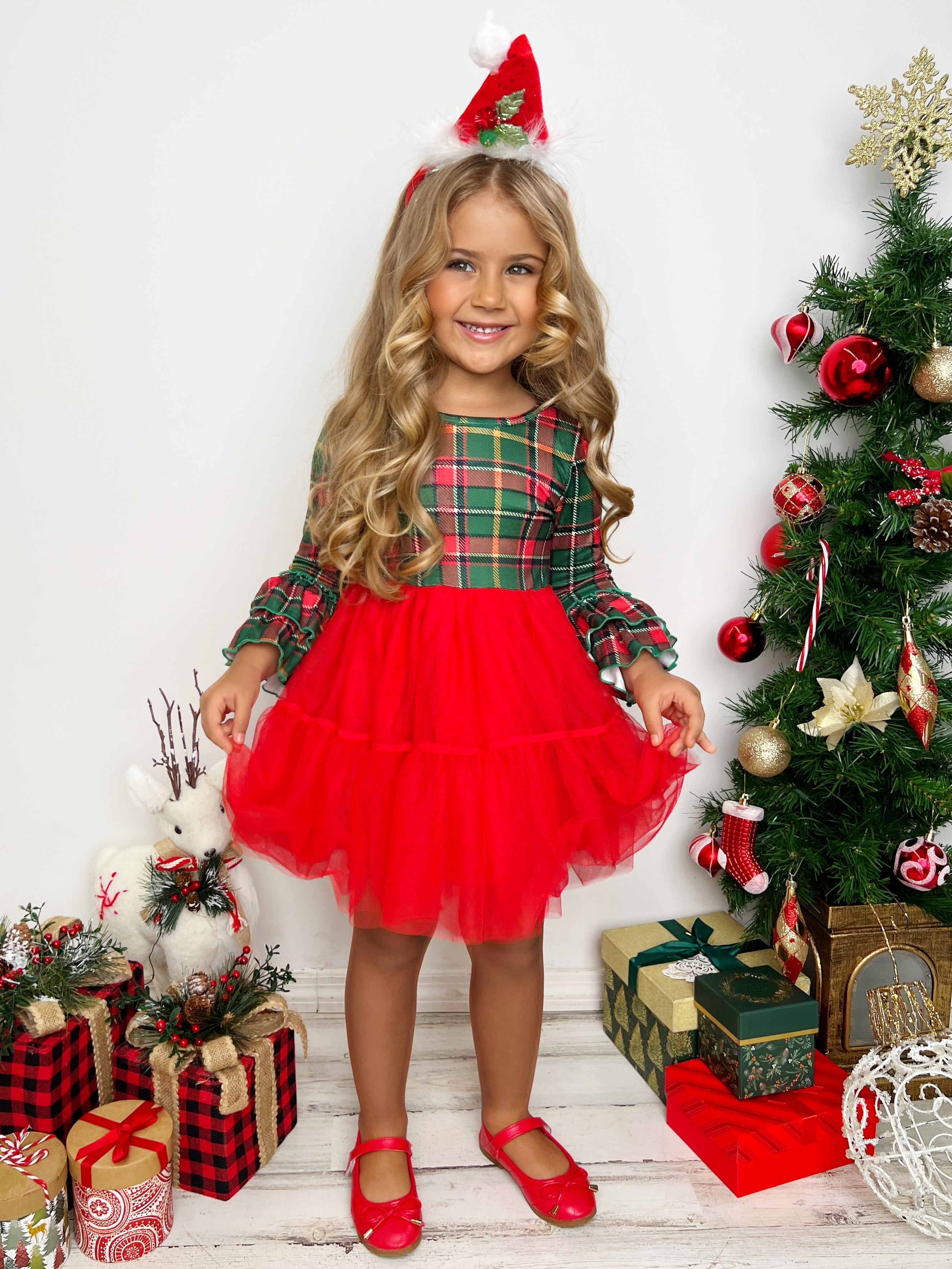 Mistletoes And Twirls Christmas Plaid Tutu Dress