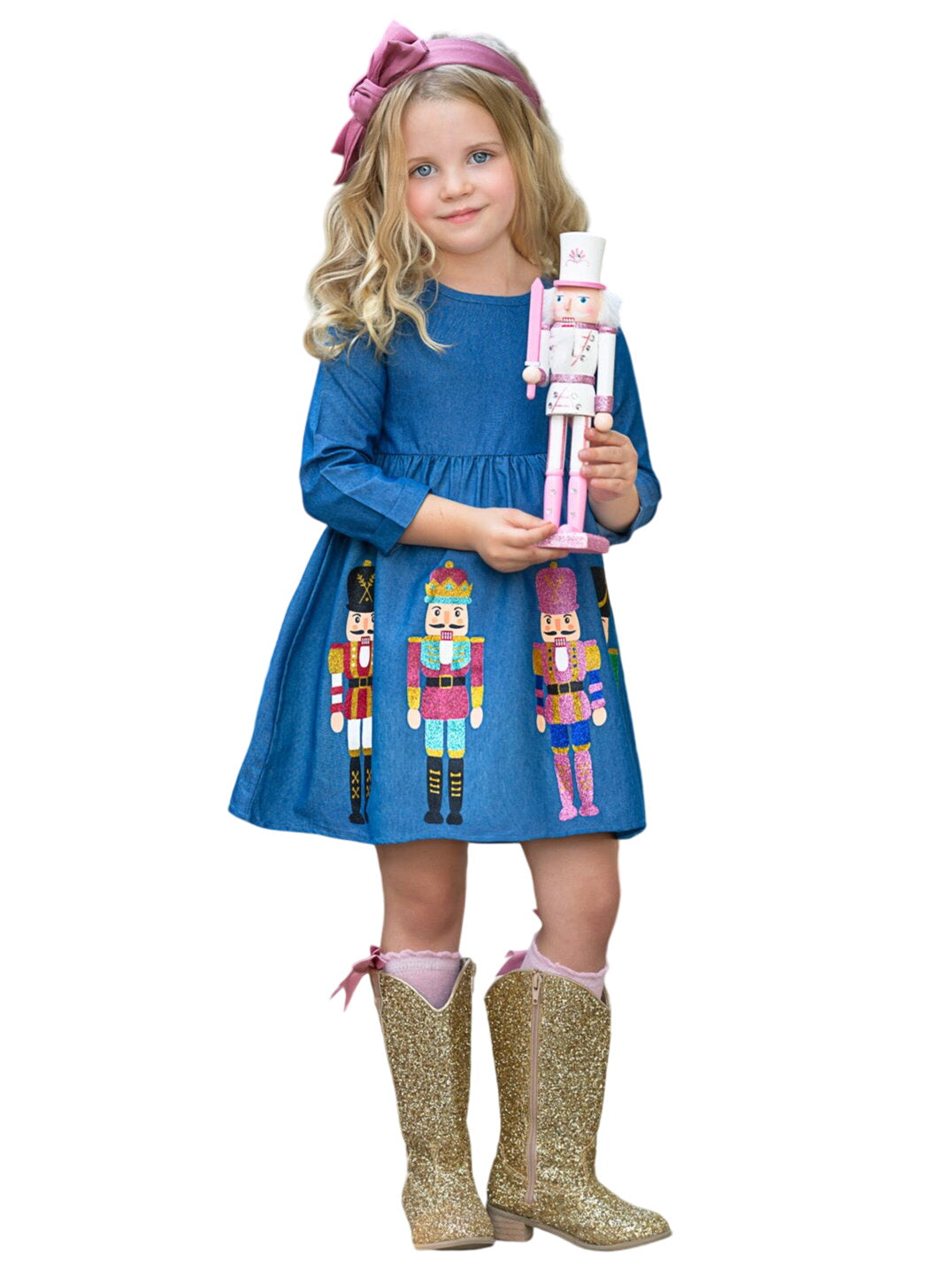 Enchanting Nutcracker Glitter Denim Dress