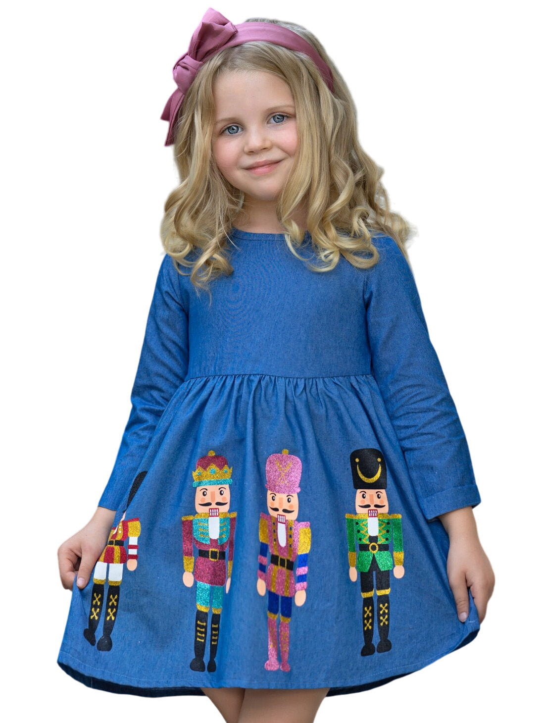 Enchanting Nutcracker Glitter Denim Dress