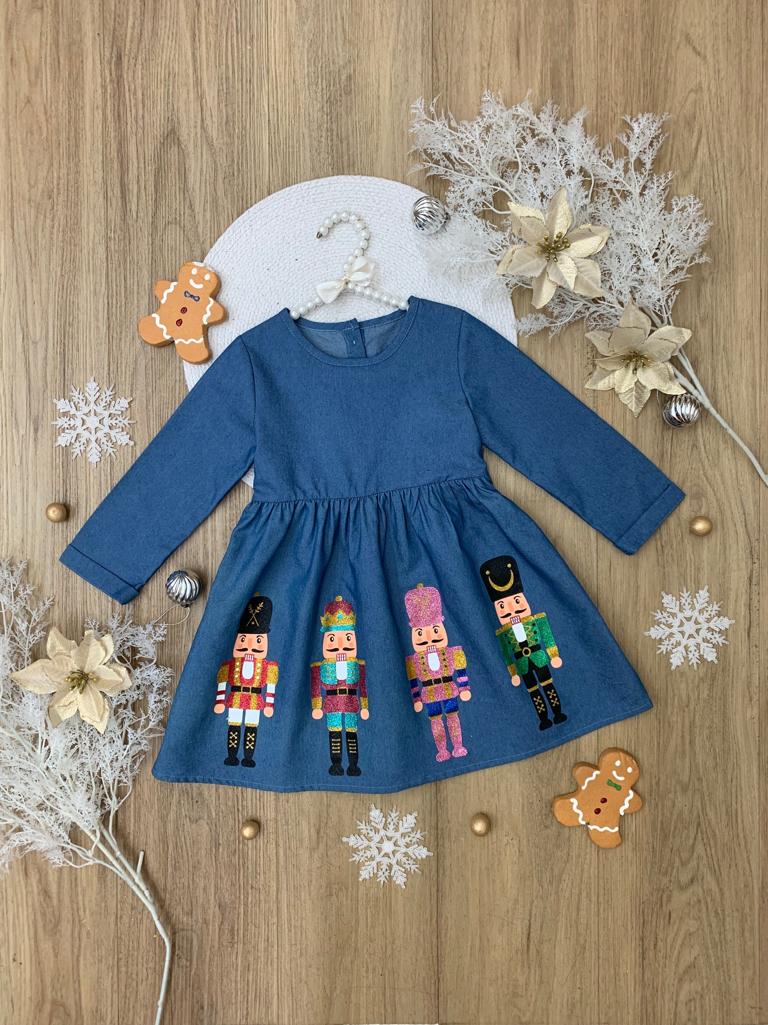 Enchanting Nutcracker Glitter Denim Dress