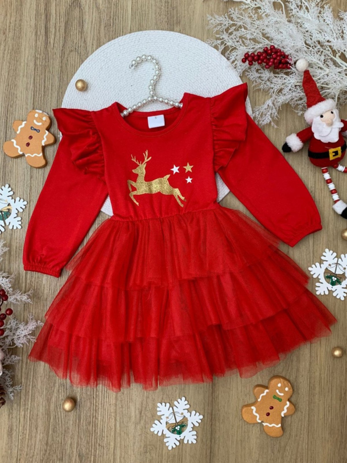 Golden Reindeer Ruffled Tutu Dress