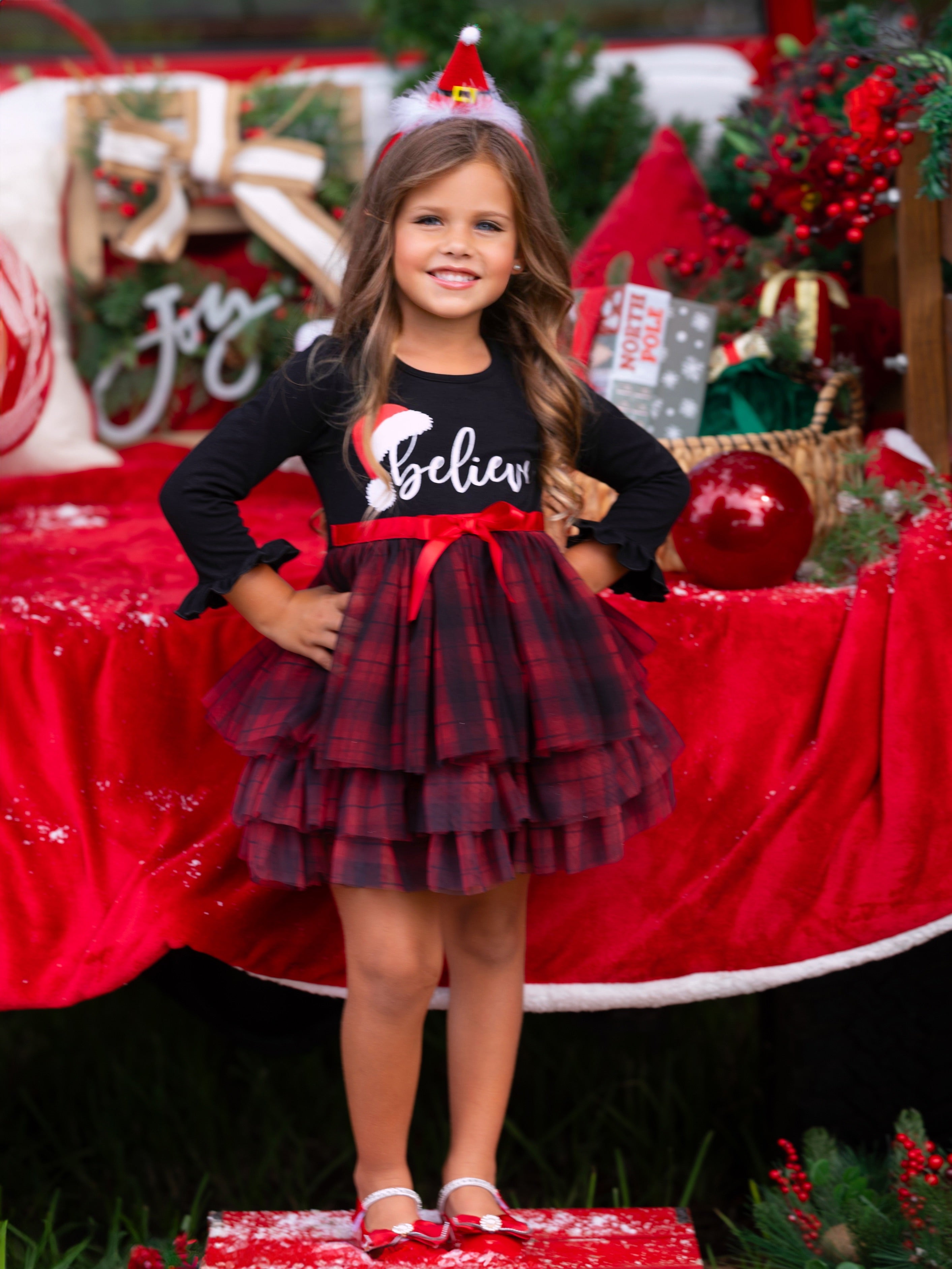 Believe Plaid Ruffled Tutu Dress