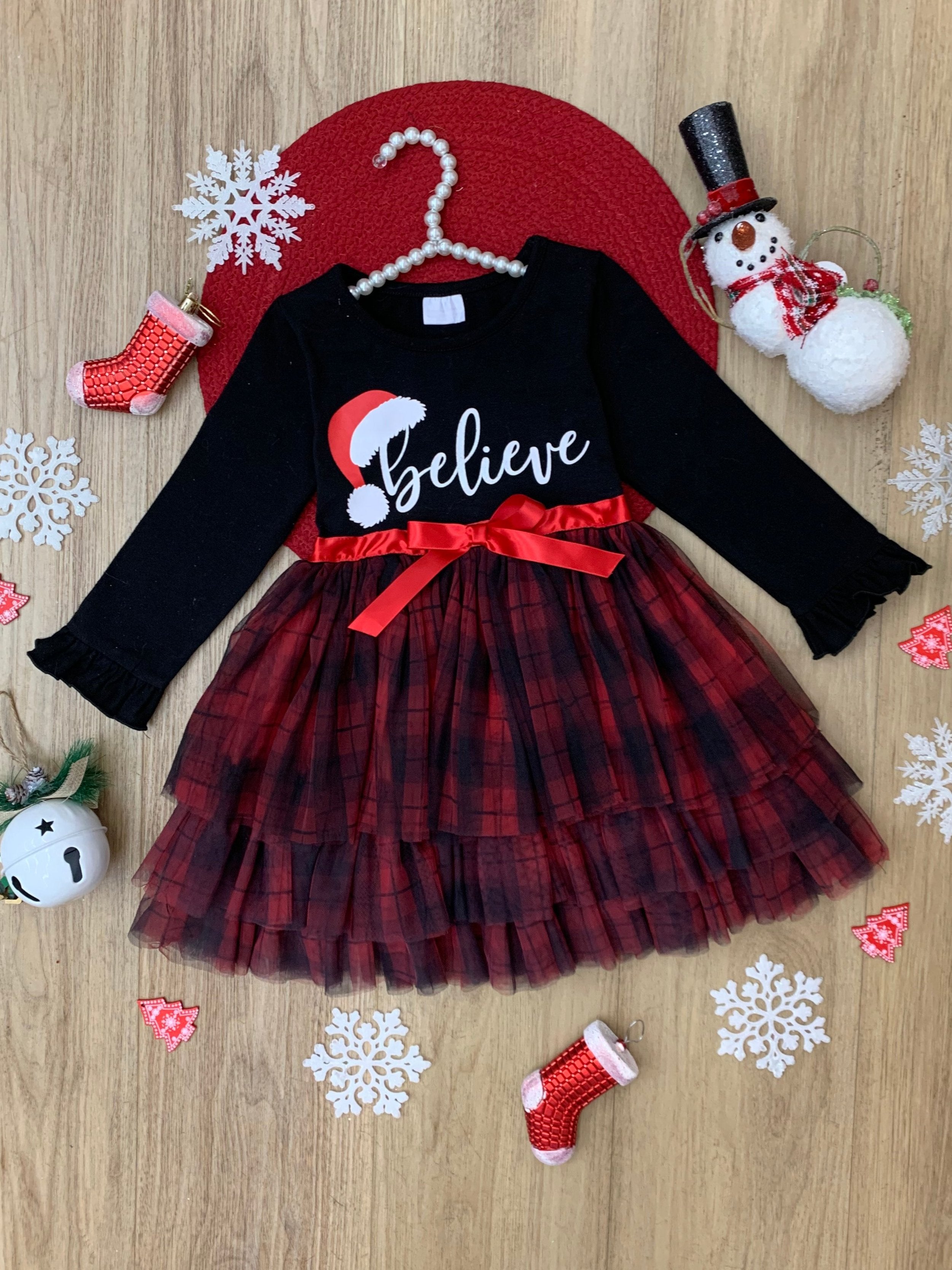 Believe Plaid Ruffled Tutu Dress