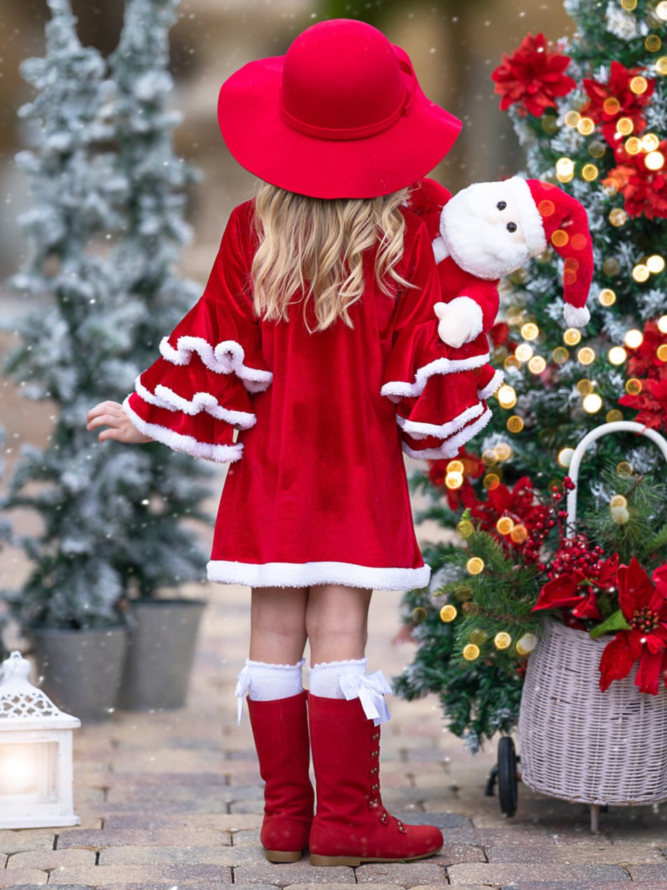 Velvet Santa Bell Sleeve With Faux Fur Dress