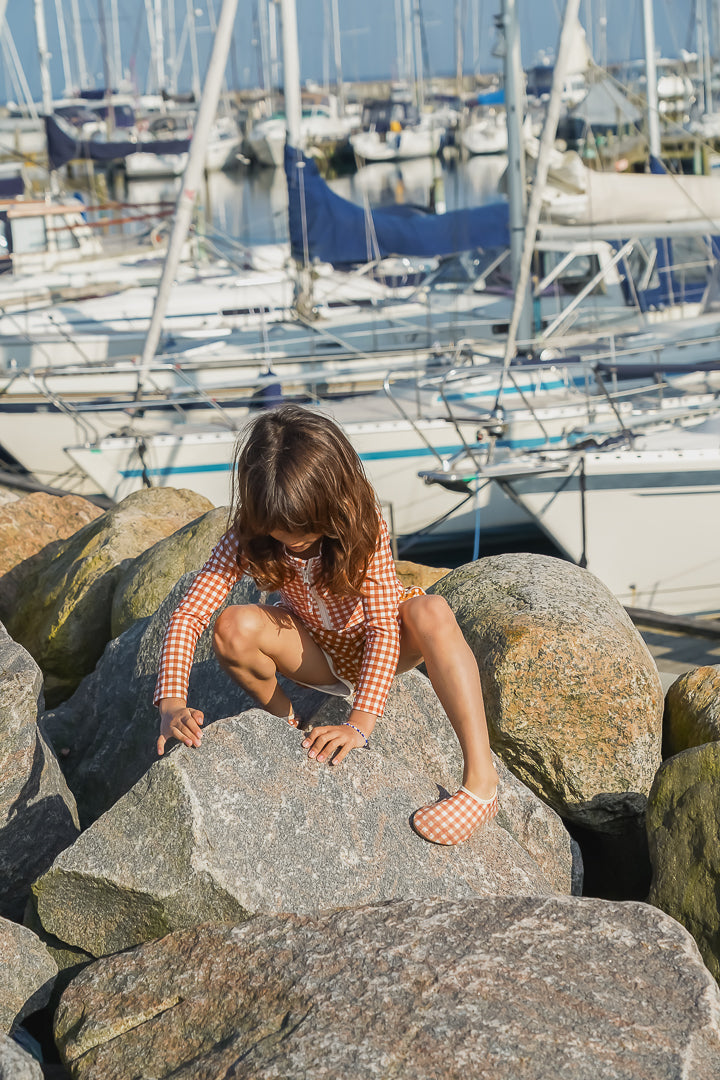 Long Sleeve Rashguard Ruffle Swimsuit | Upf + Recycled - Sienna Gingham