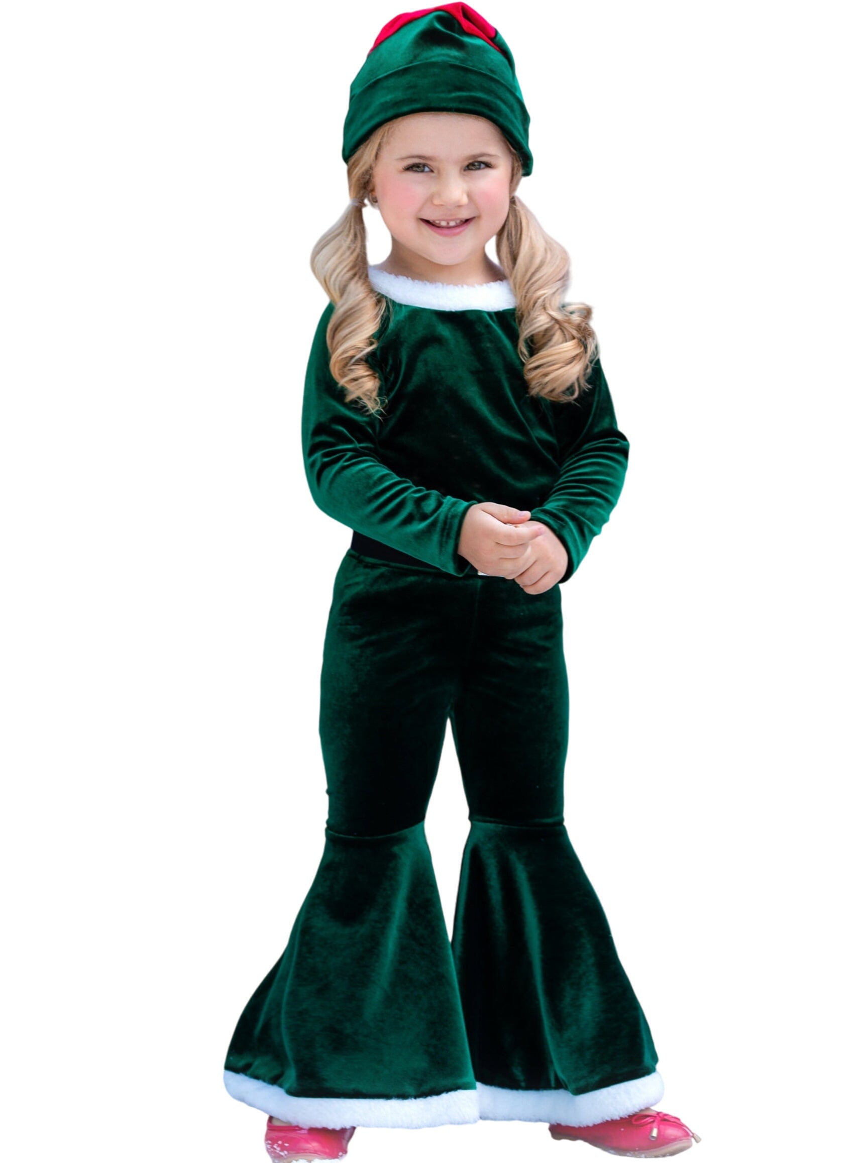 Santa's Little Helper Velvet Bell Bottom Set