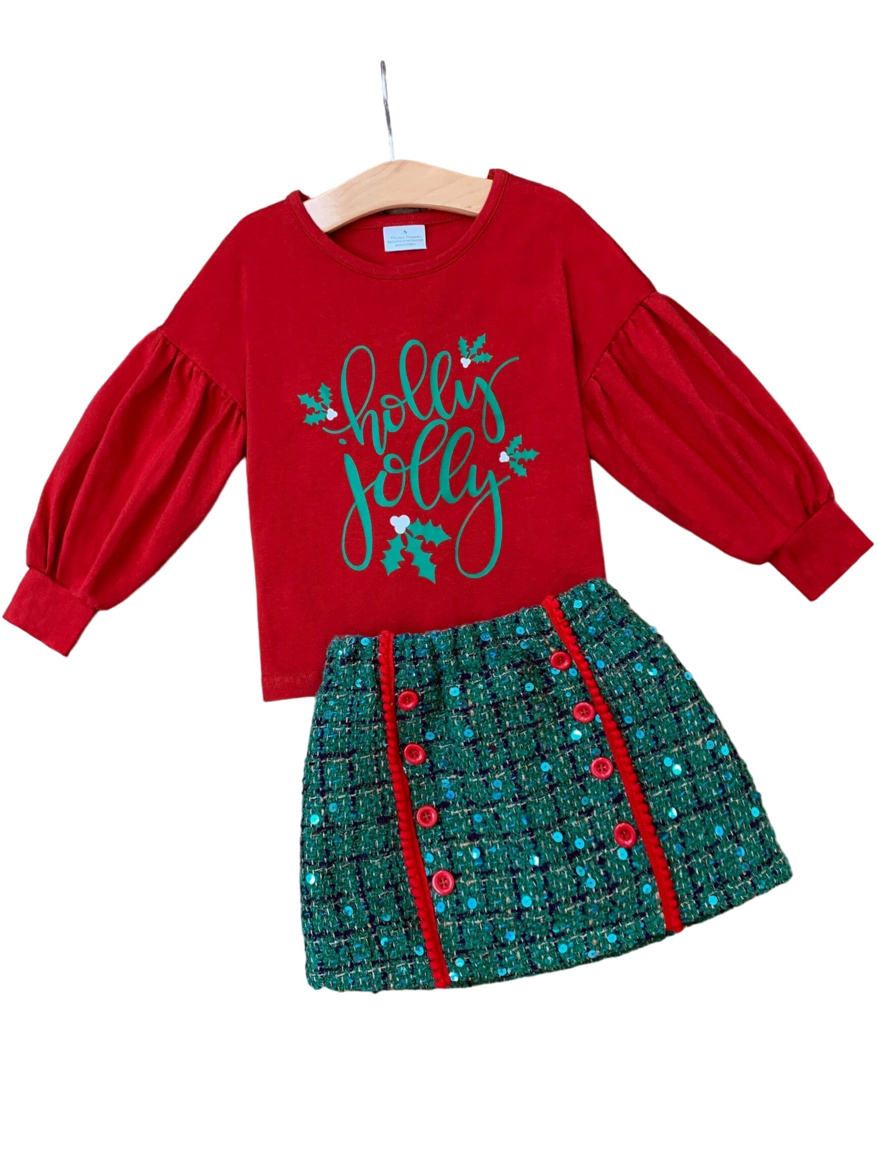 Holly Jolly Sparkle Plaid Skirt Set