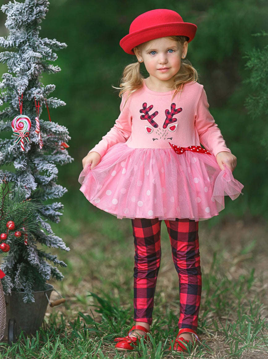 Prancing Reindeer Polka Dot Tutu Tunic And Legging Set