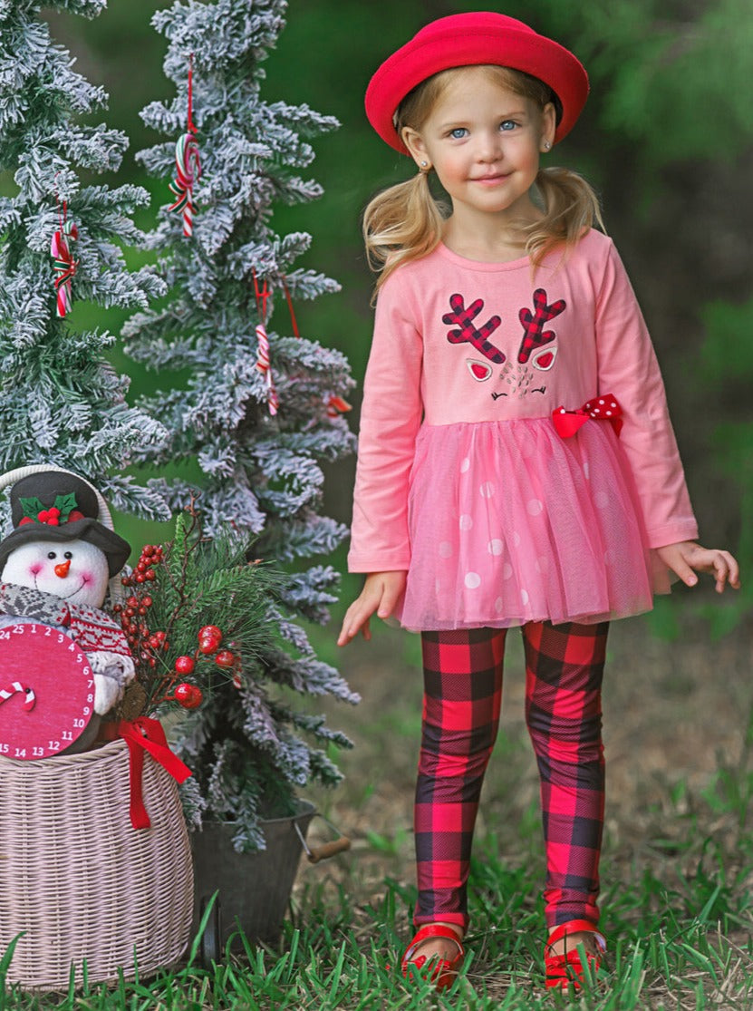 Prancing Reindeer Polka Dot Tutu Tunic And Legging Set