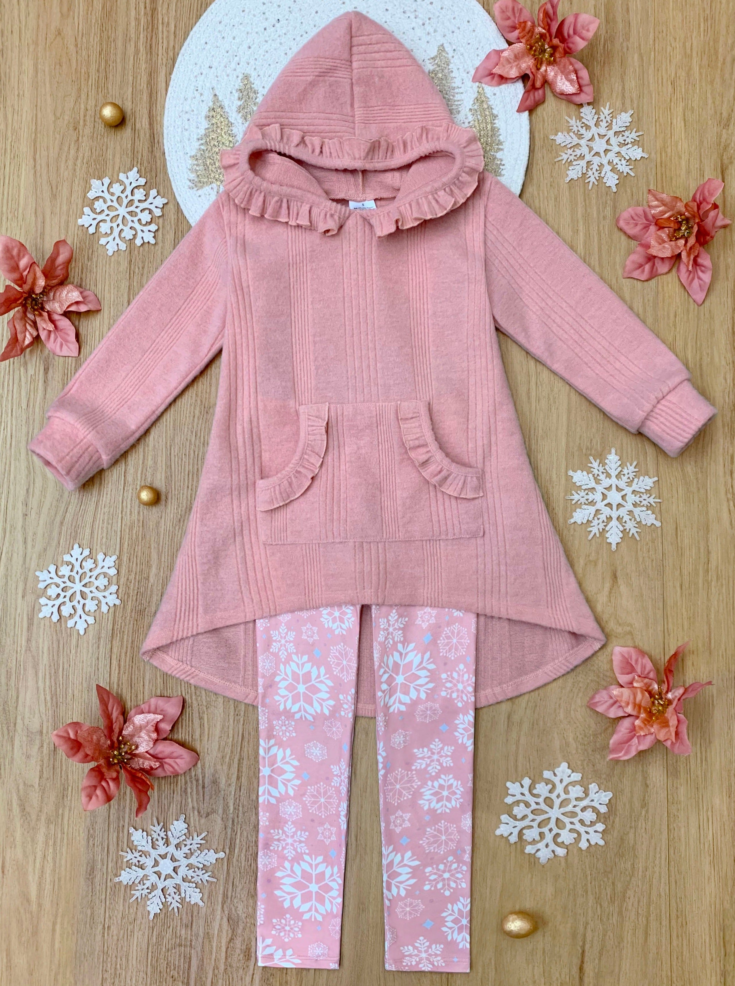 Totally Cool Pink Pullover Hoodie And Snowflake Legging Set