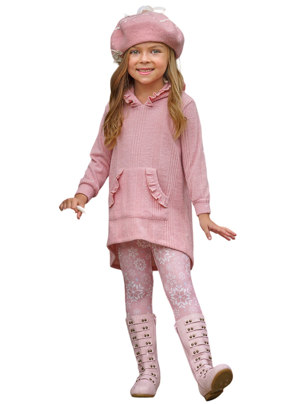 Totally Cool Pink Pullover Hoodie And Snowflake Legging Set