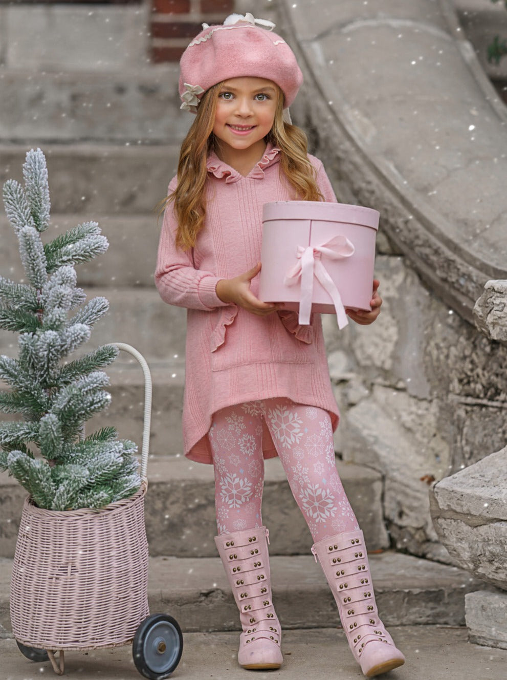 Totally Cool Pink Pullover Hoodie And Snowflake Legging Set