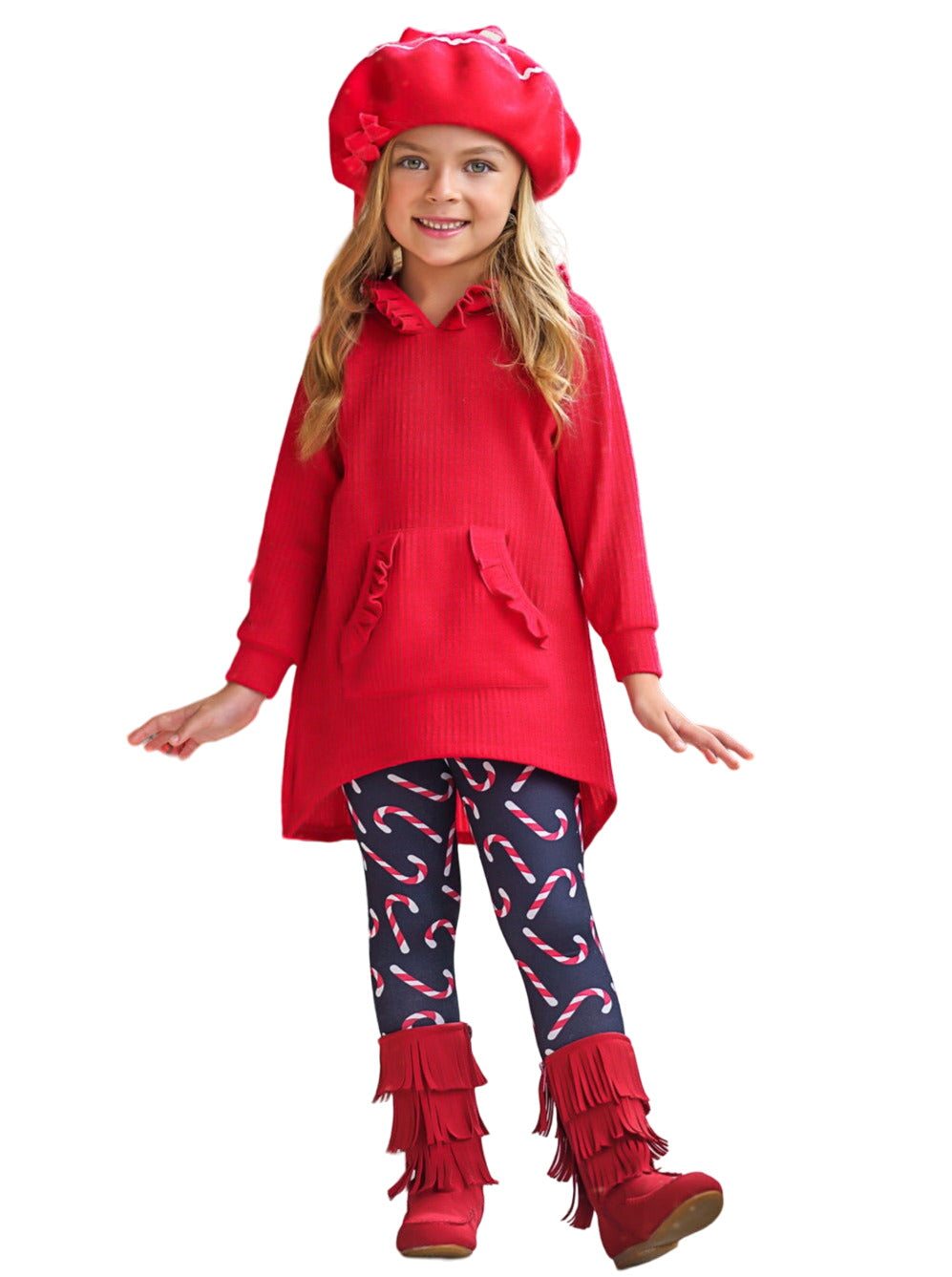 Totally Cool Red Pullover Hoodie And Candy Cane Legging Set