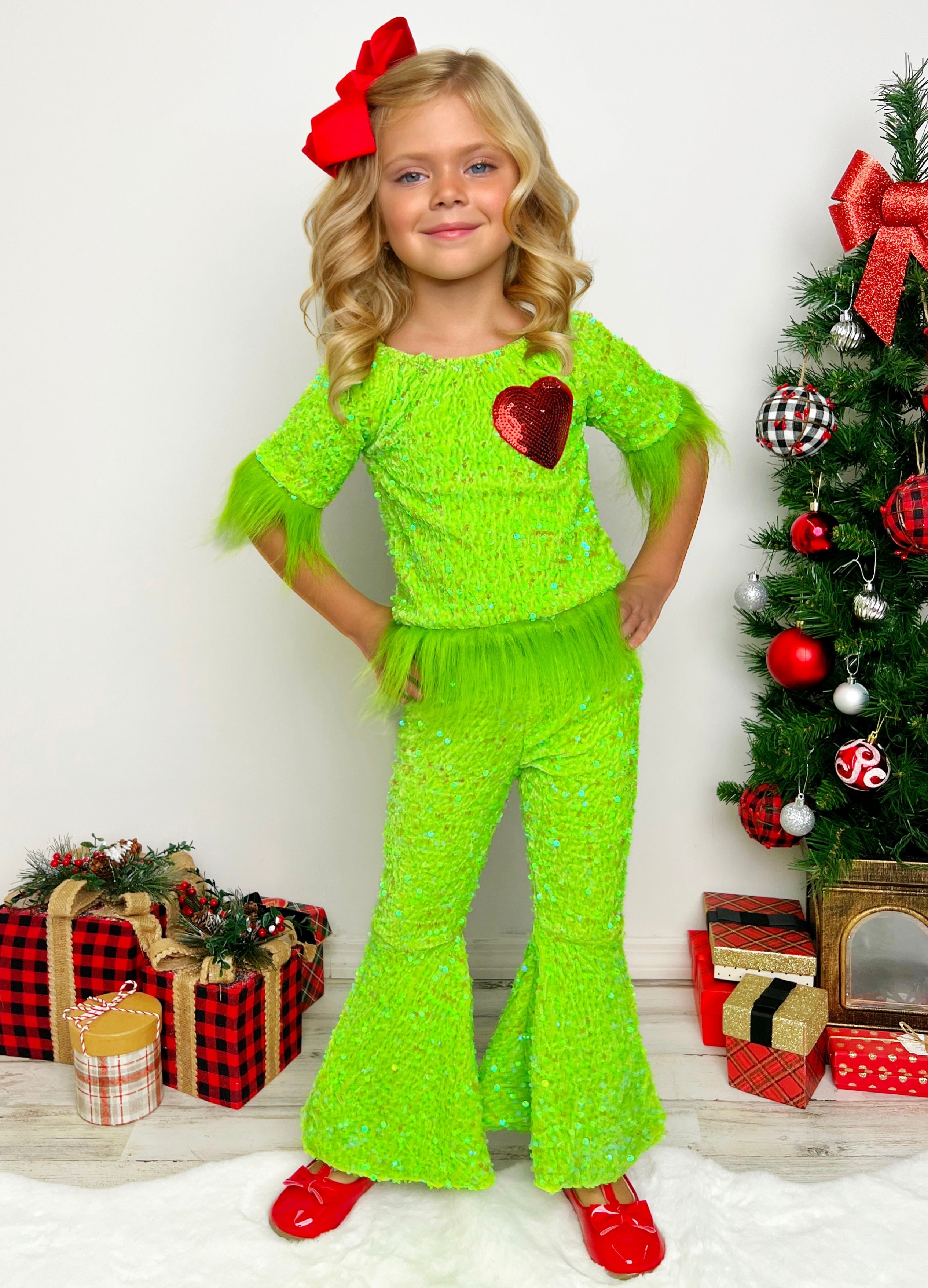 Grinch Inspired Sequin Pants Set