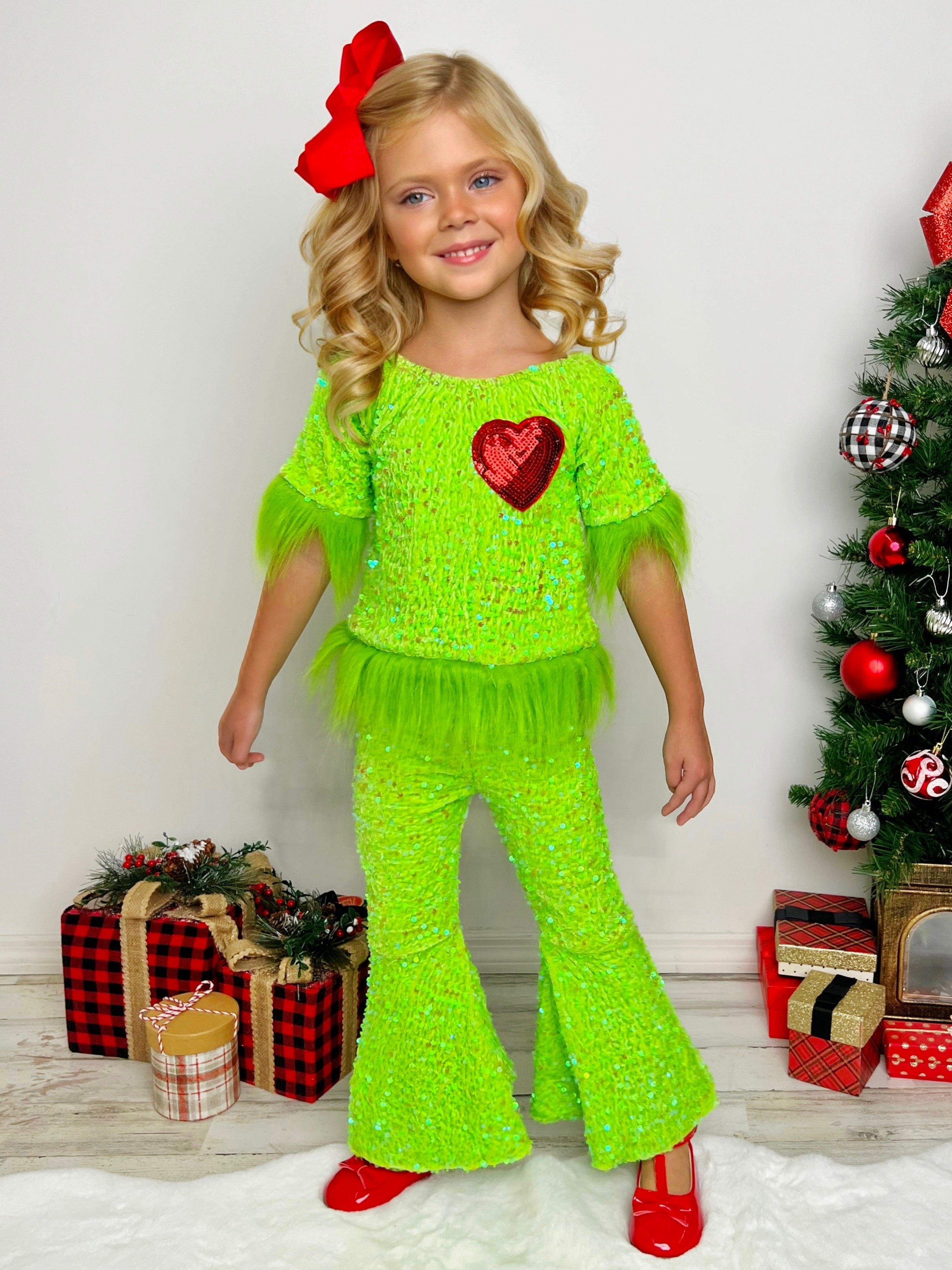 Grinch Inspired Sequin Pants Set