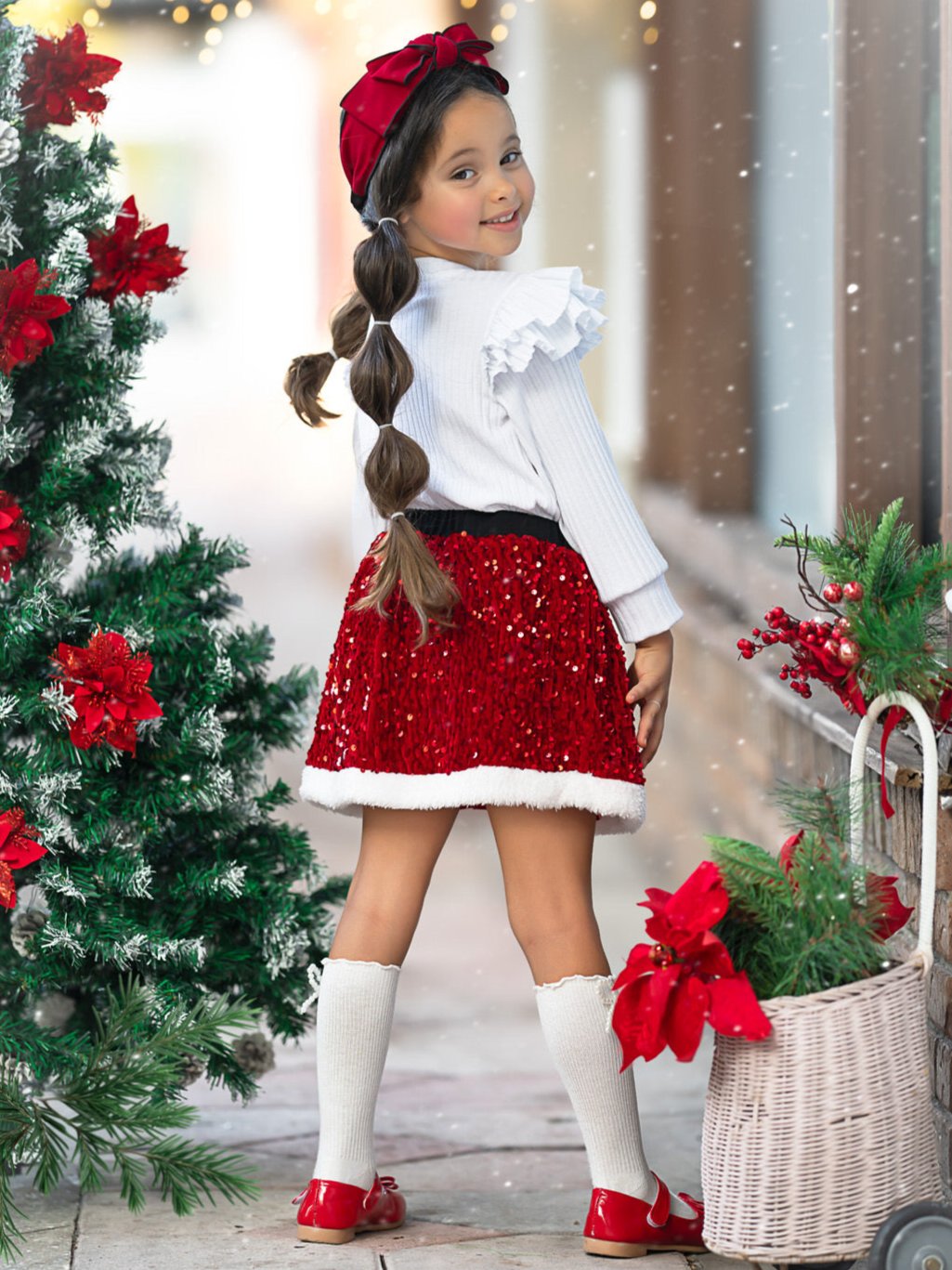 Santa Baby Ruffled Top And Sequin Skirt Set