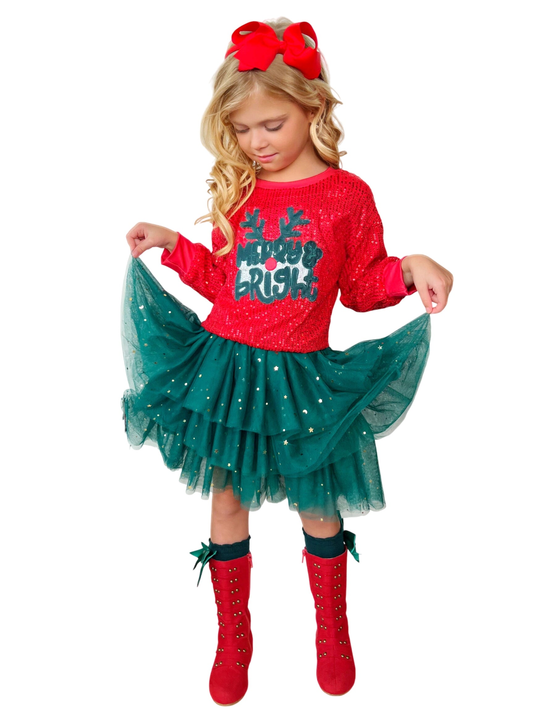 Merry & Bright Reindeer Top And Sequin Skirt Set