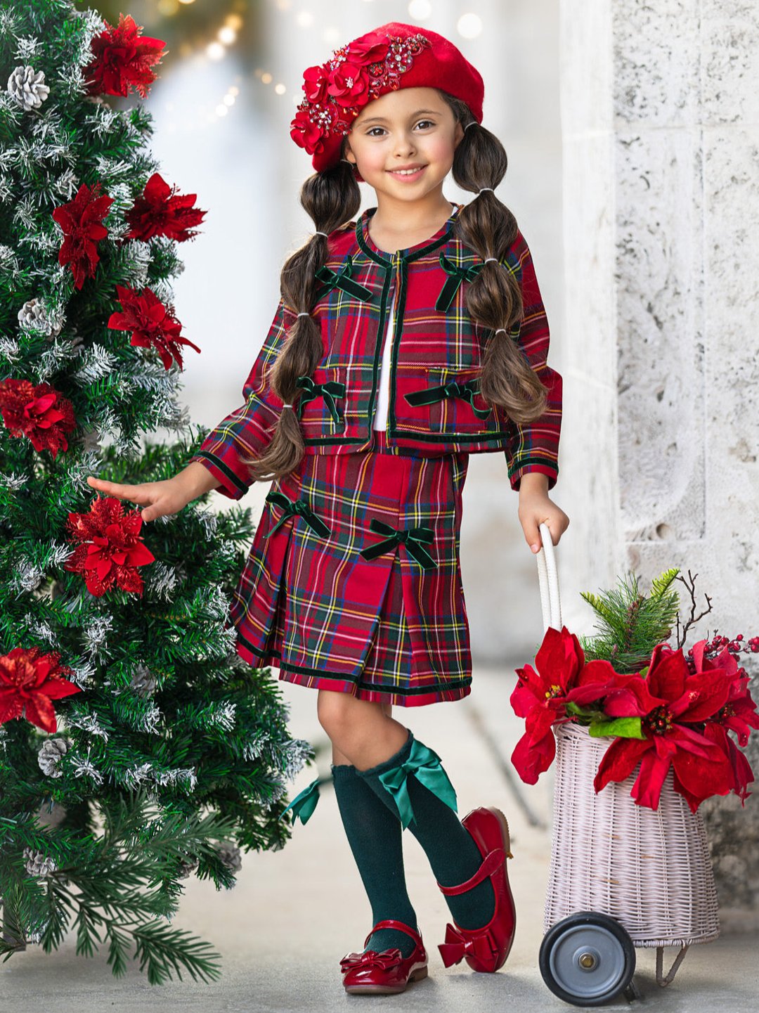 Made For Fashionistas Festive Plaid Tweed Blazer And Skirt Set