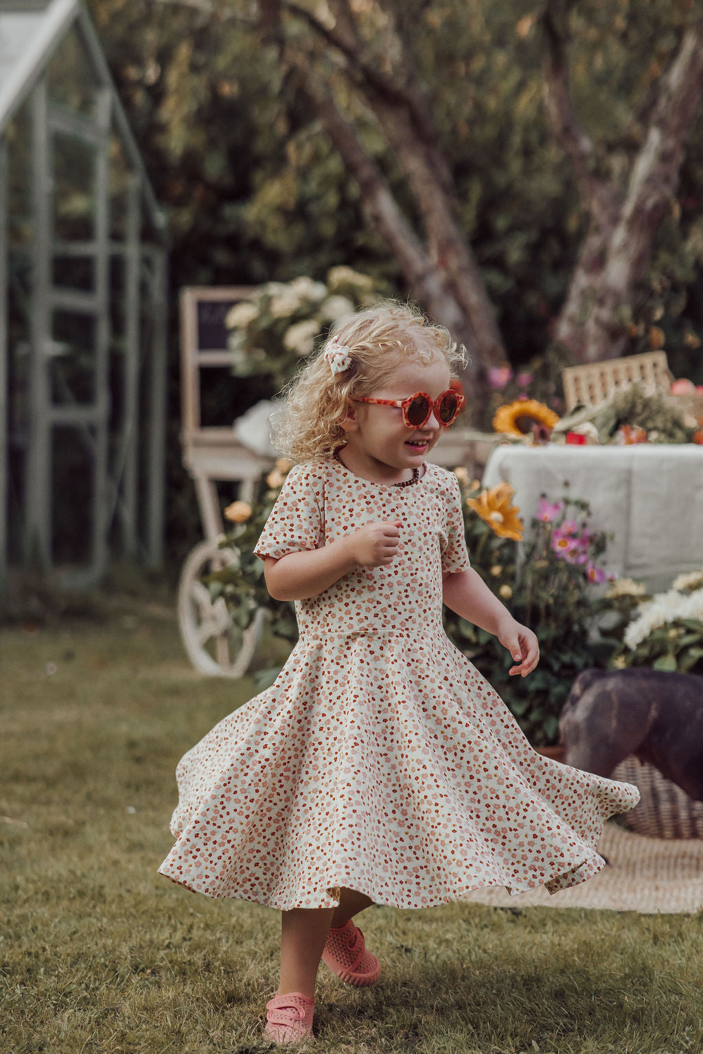 Sweetheart Twirl Dress | Organic Cotton Jersey - Sunset Meadow