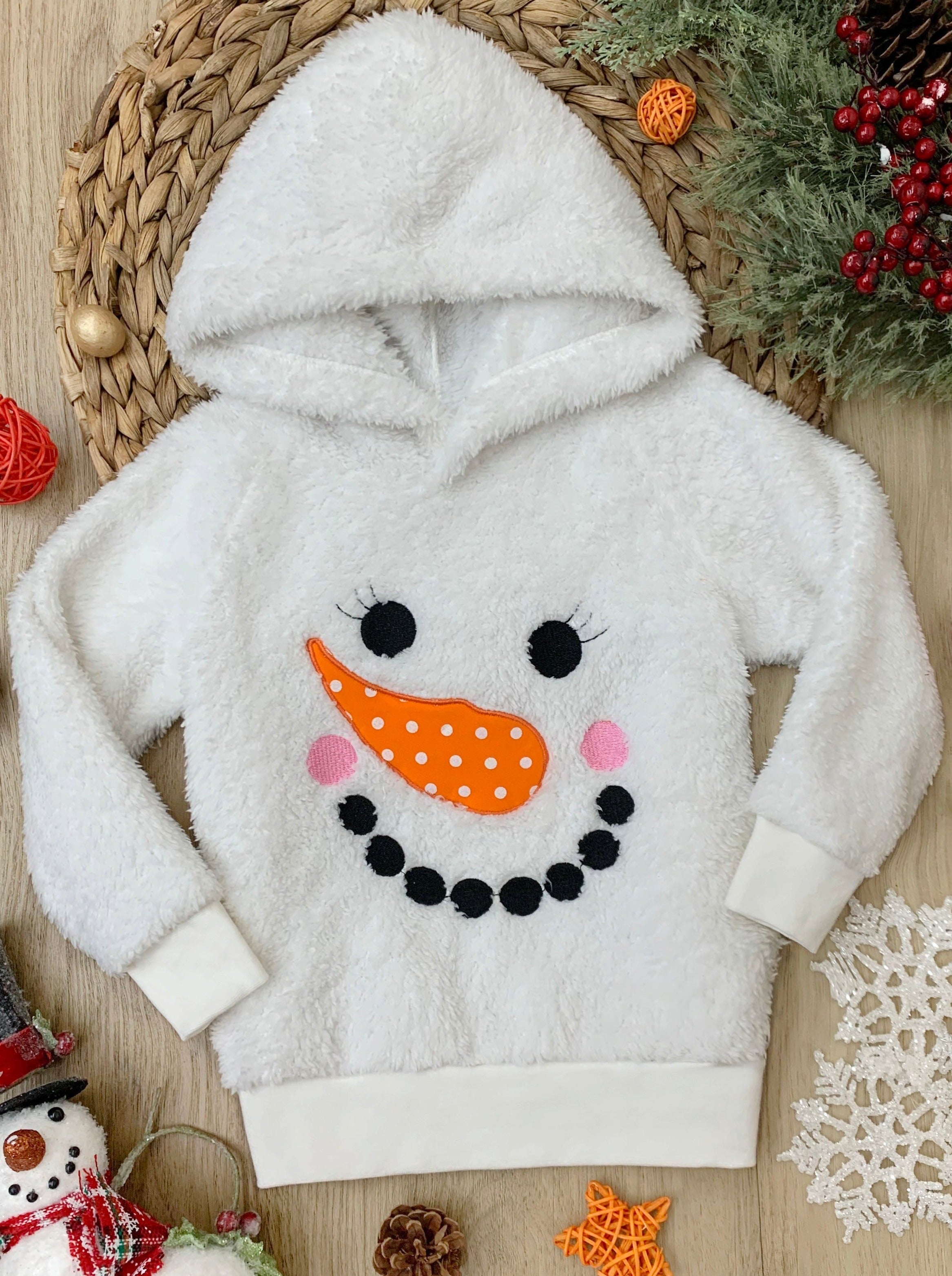 Happy Snowman Long Sleeve Fleece Hoodie