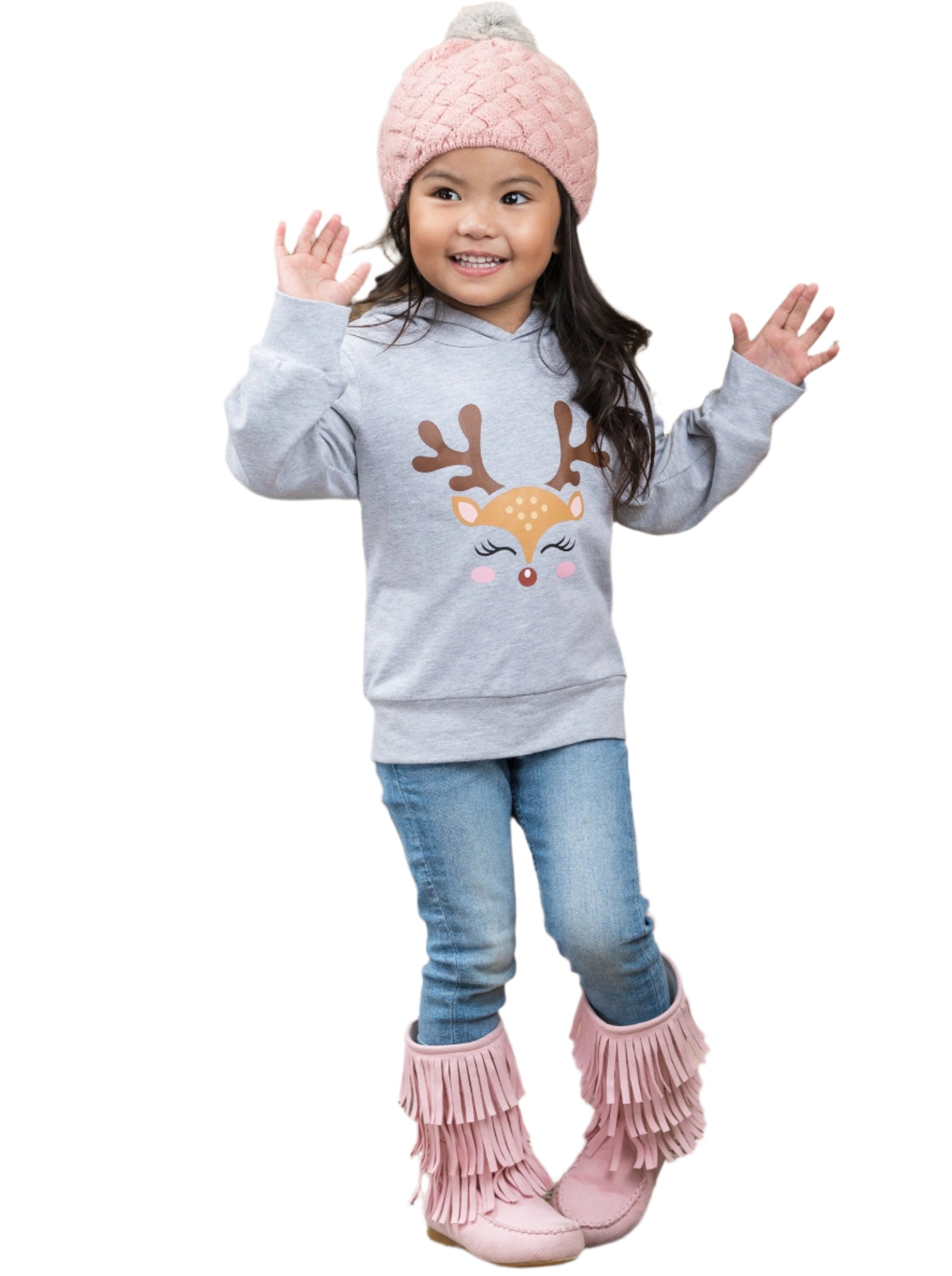 Blushing Reindeer Long Sleeve Hooded Top