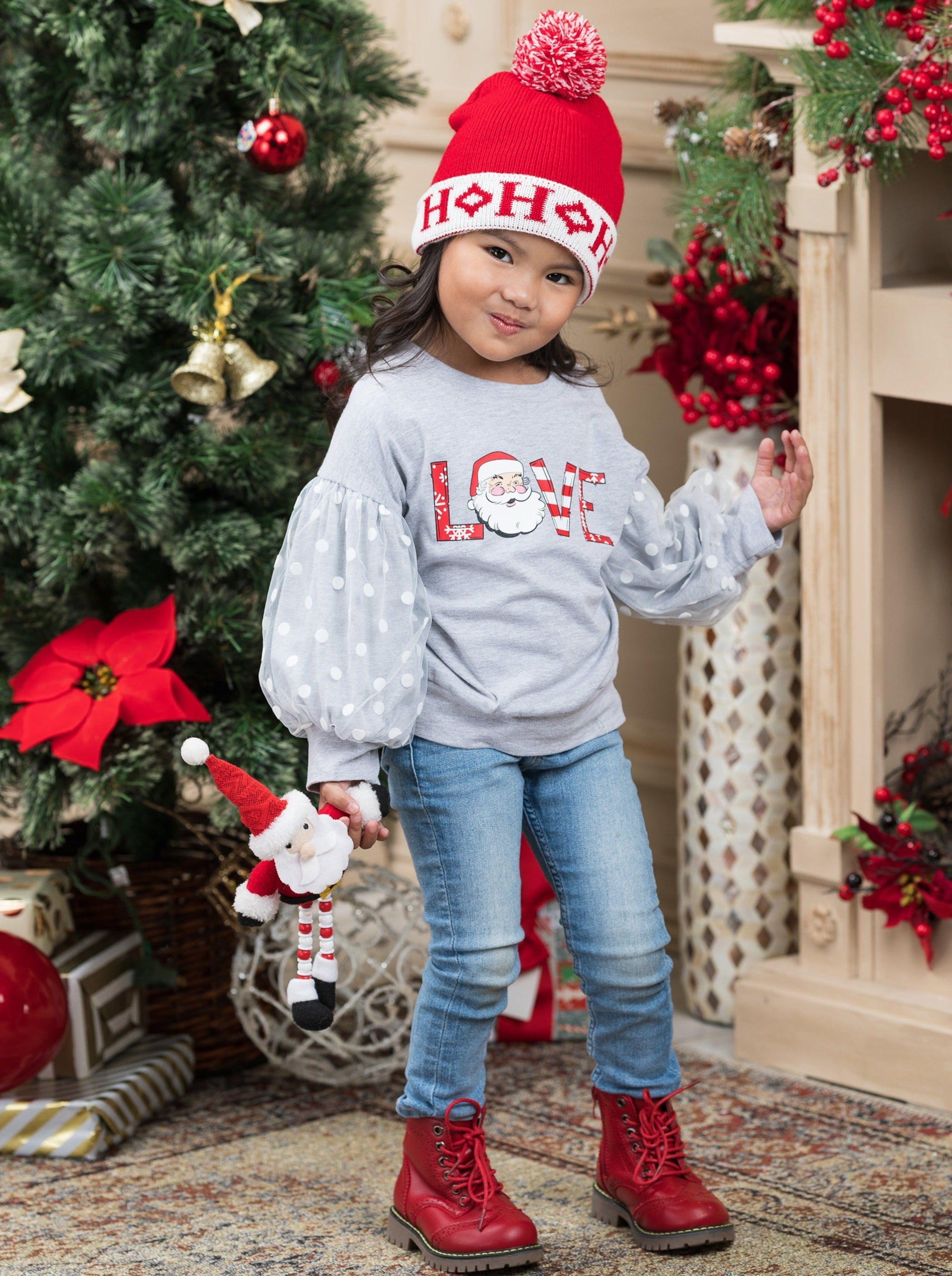 Love Santa Polka Dot Tulle Sleeve Sweatshirt