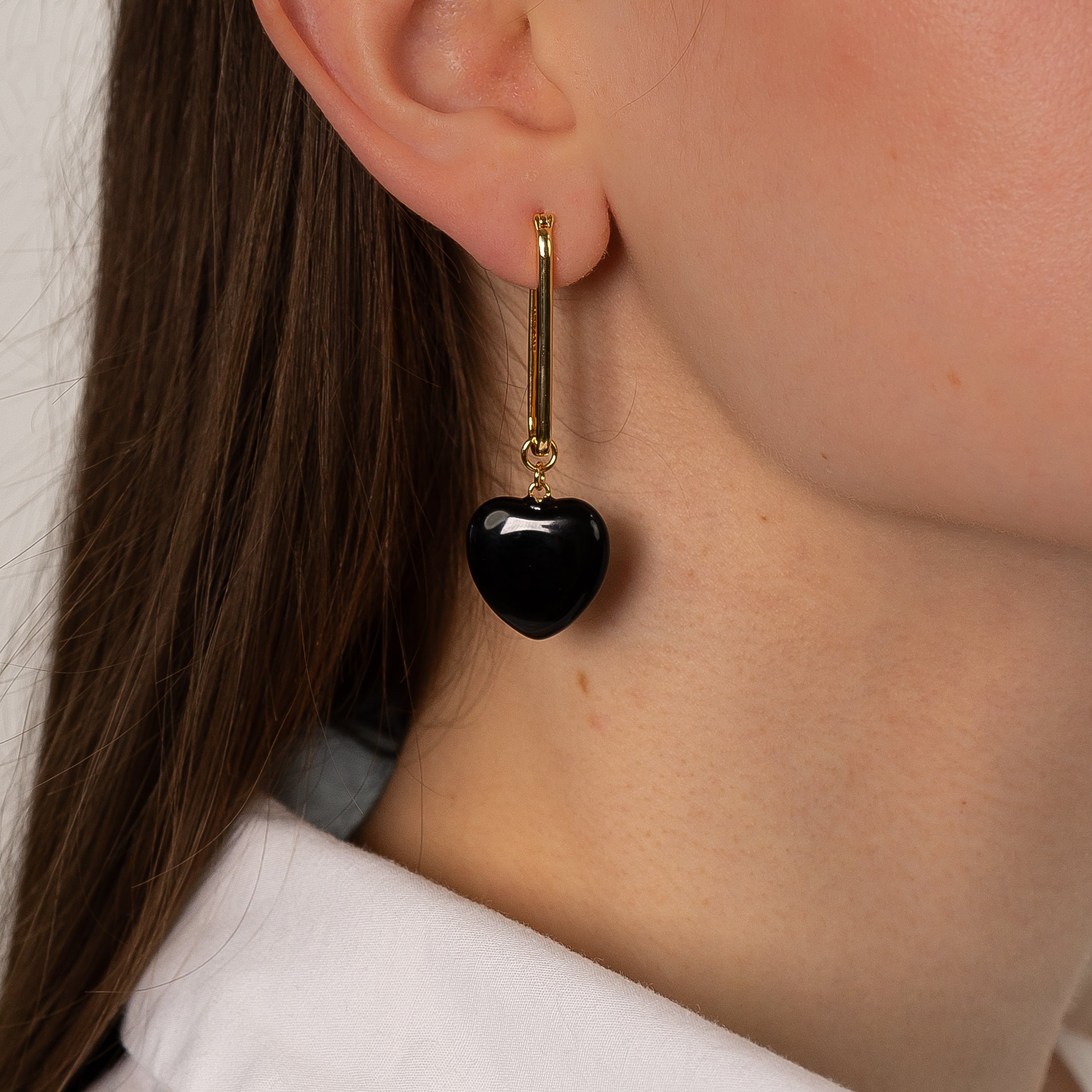 Gemma Onyx Heart Hoop Earrings