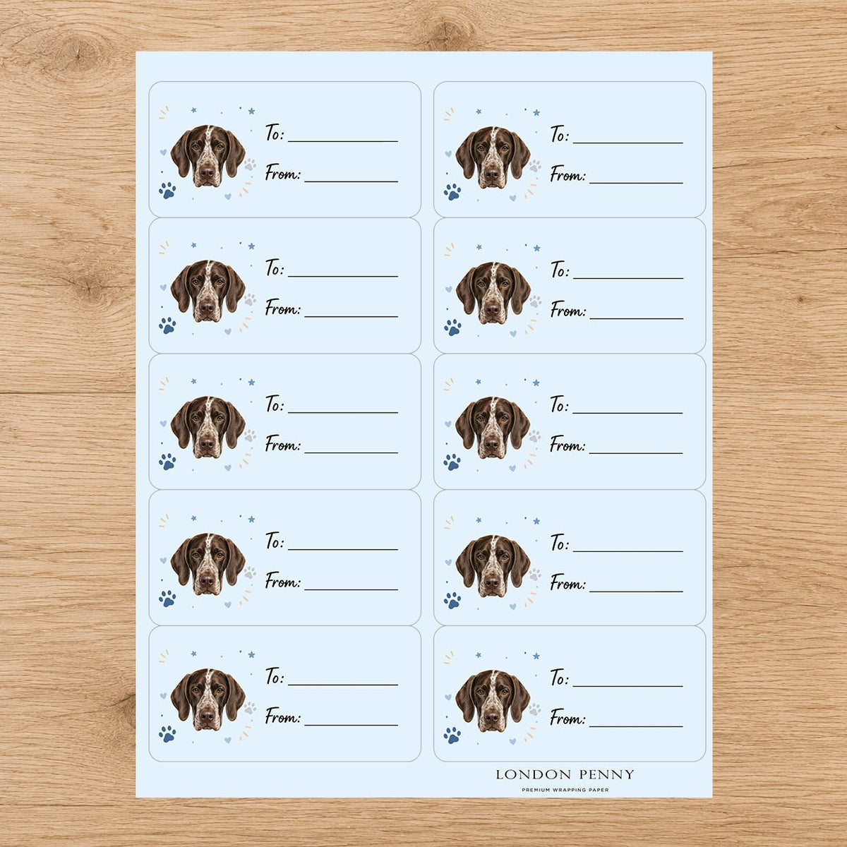 German Shorthaired Pointer Pawprint Wishes Gift Tag Sticker Sheet