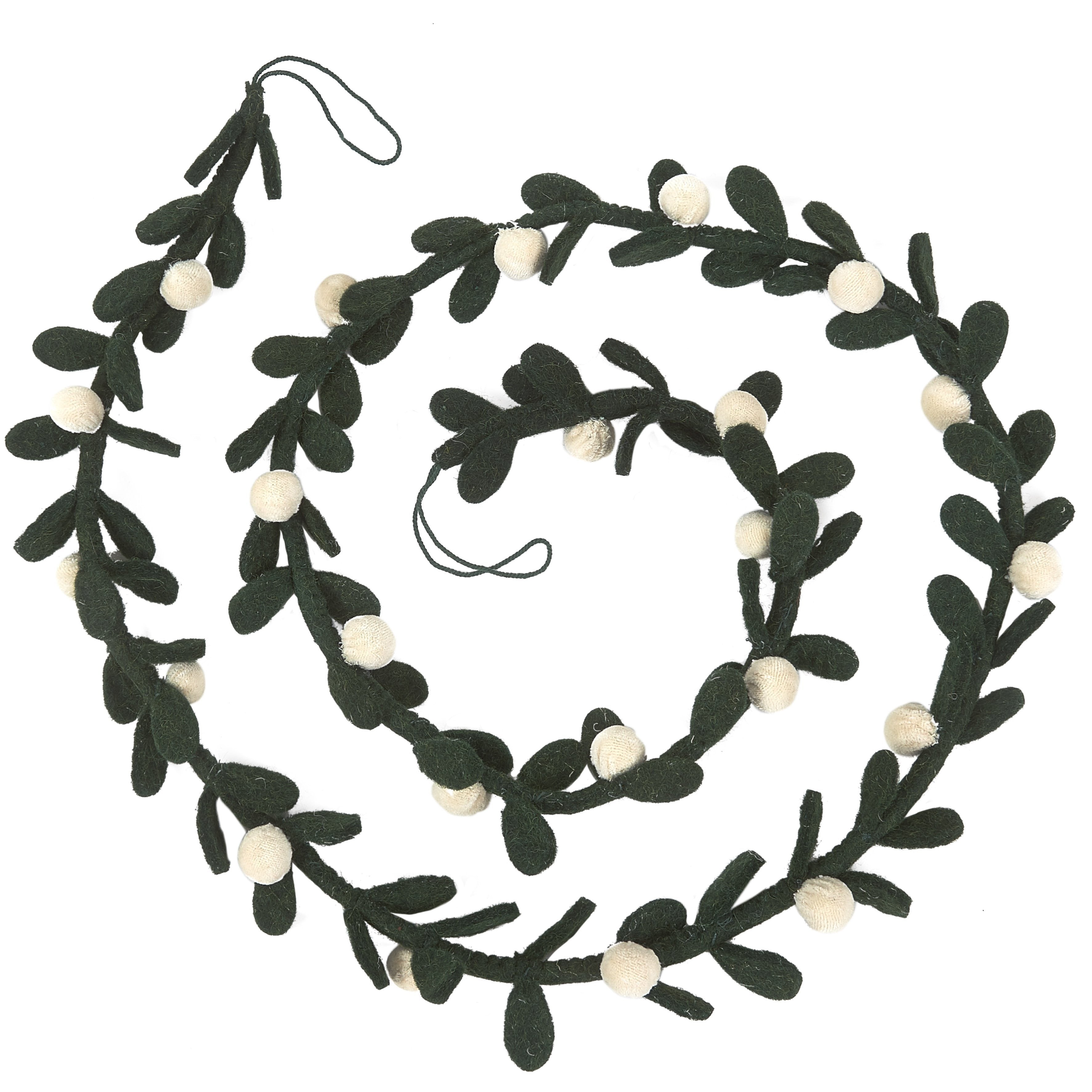 Handmade Christmas Garland - Cream Velvet Balls And Felt Mistletoe - 6'