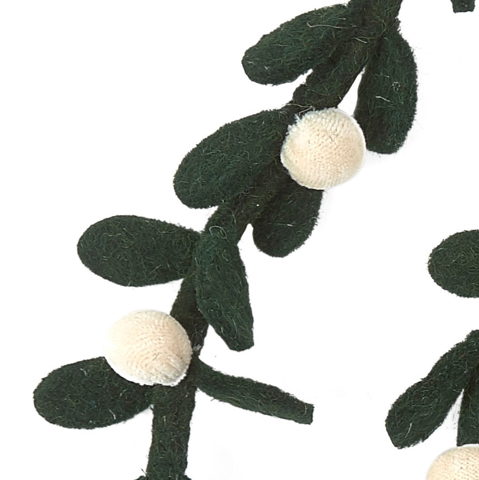 Handmade Christmas Garland - Cream Velvet Balls And Felt Mistletoe - 6'