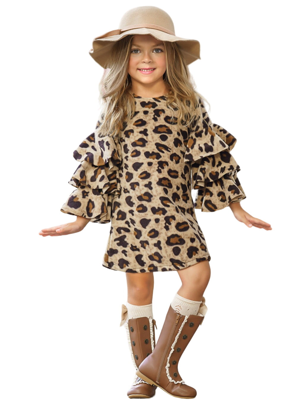 Spots In Style Animal Print Bell Sleeve Dress