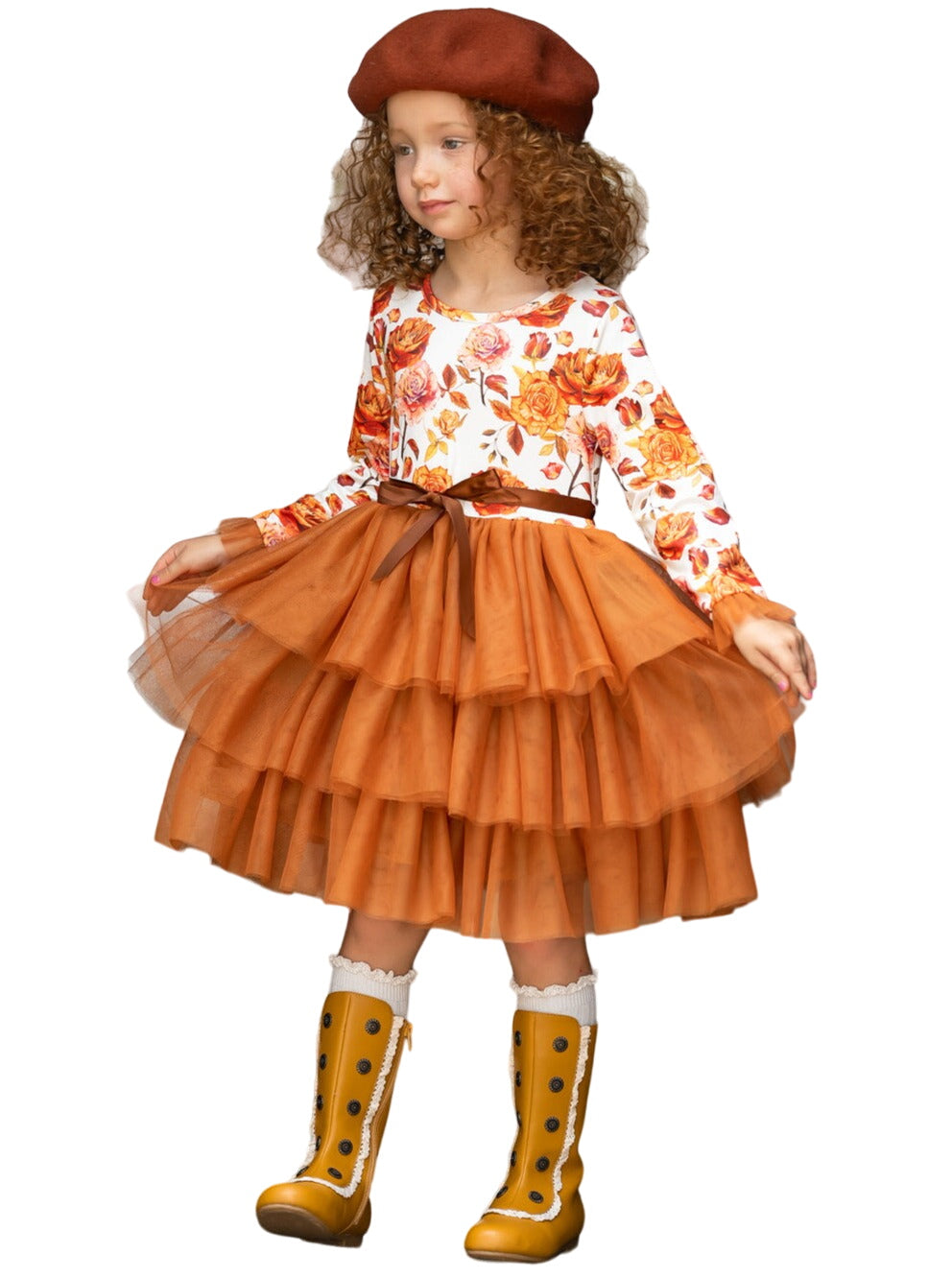 Autumn Floral Ruffle Tutu Dress