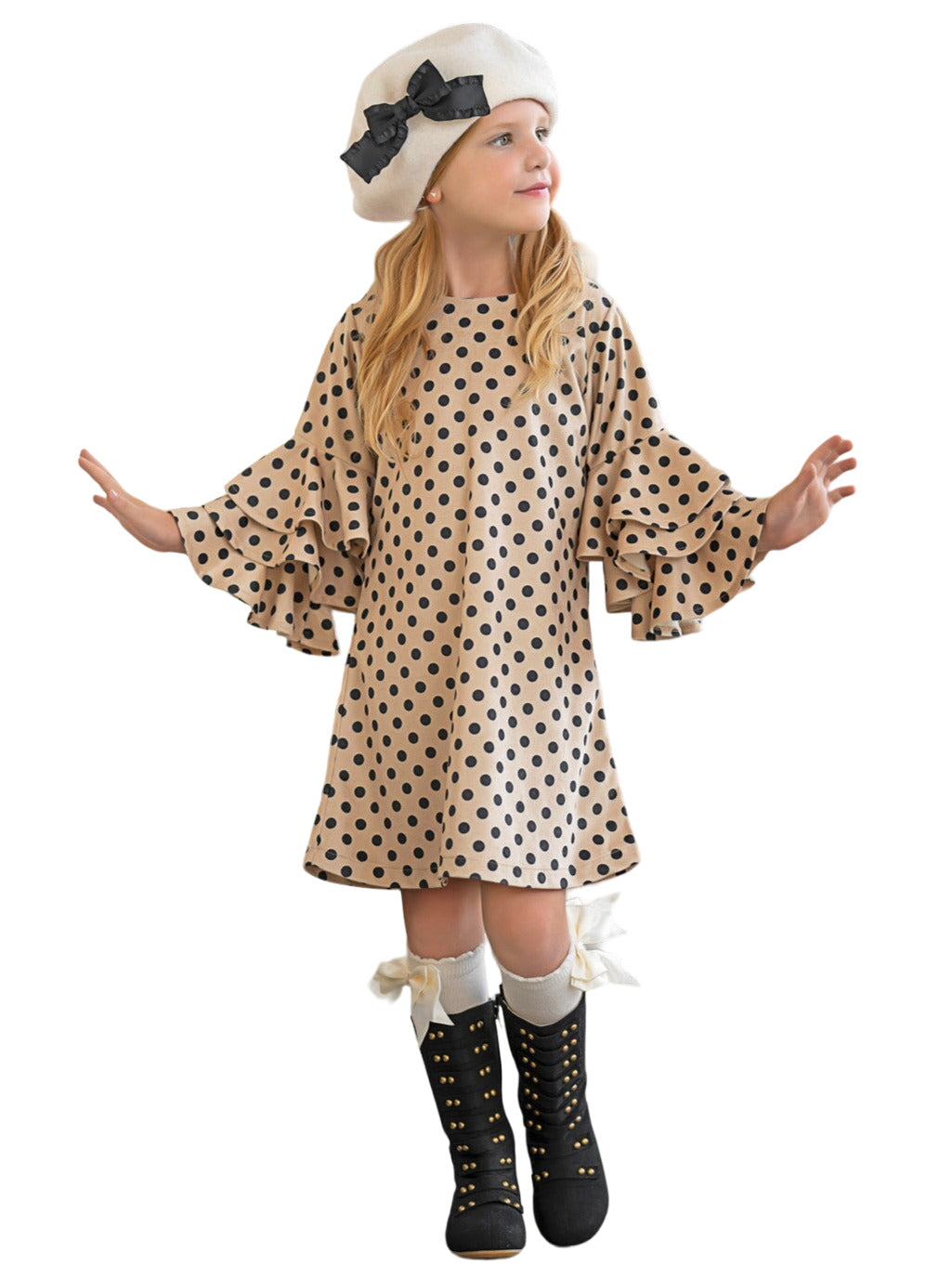 Best Pick Polka Dot Tiered Sleeve Dress