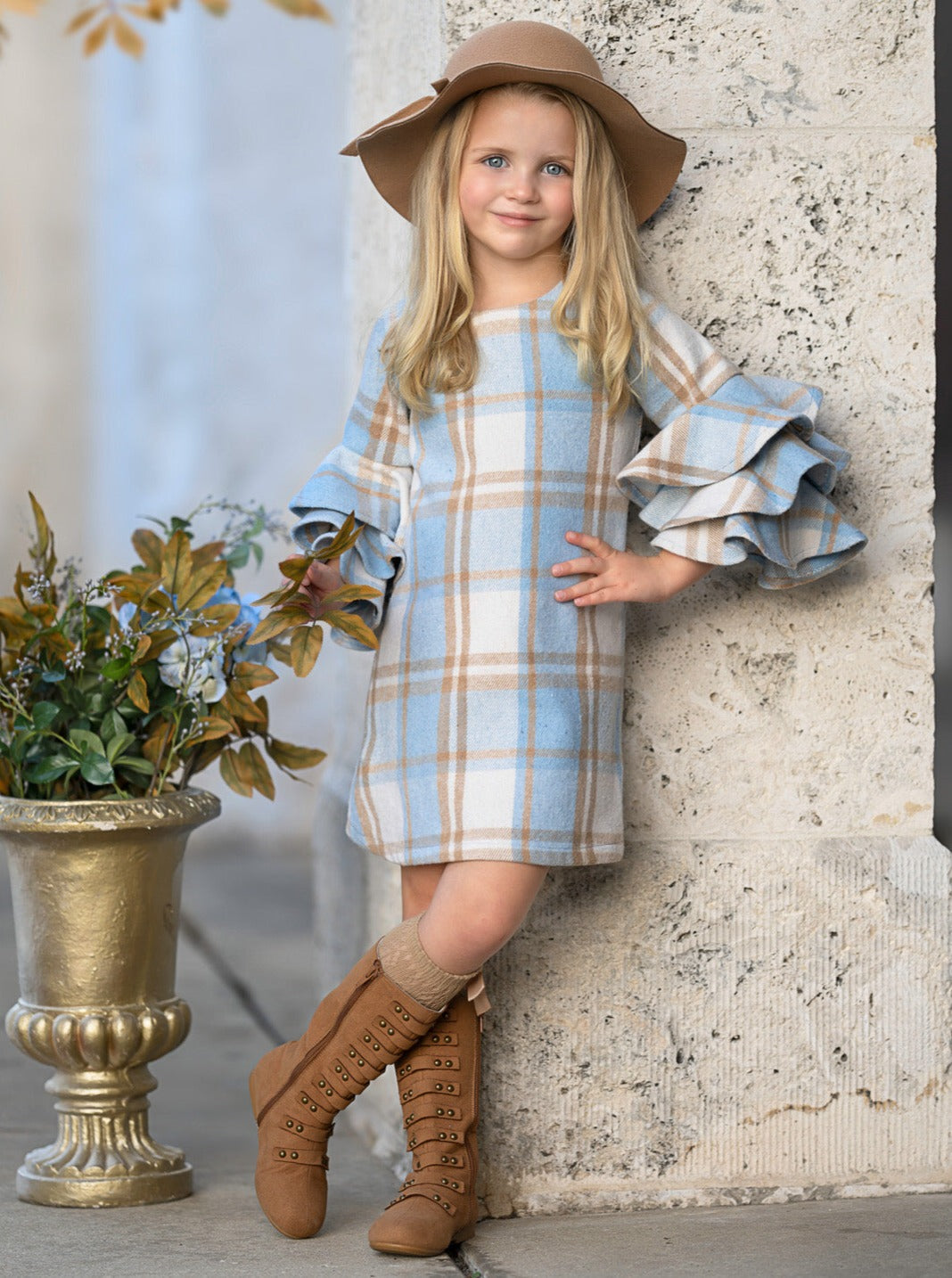 Adorable Plaid Tiered Sleeve Sweater Dress