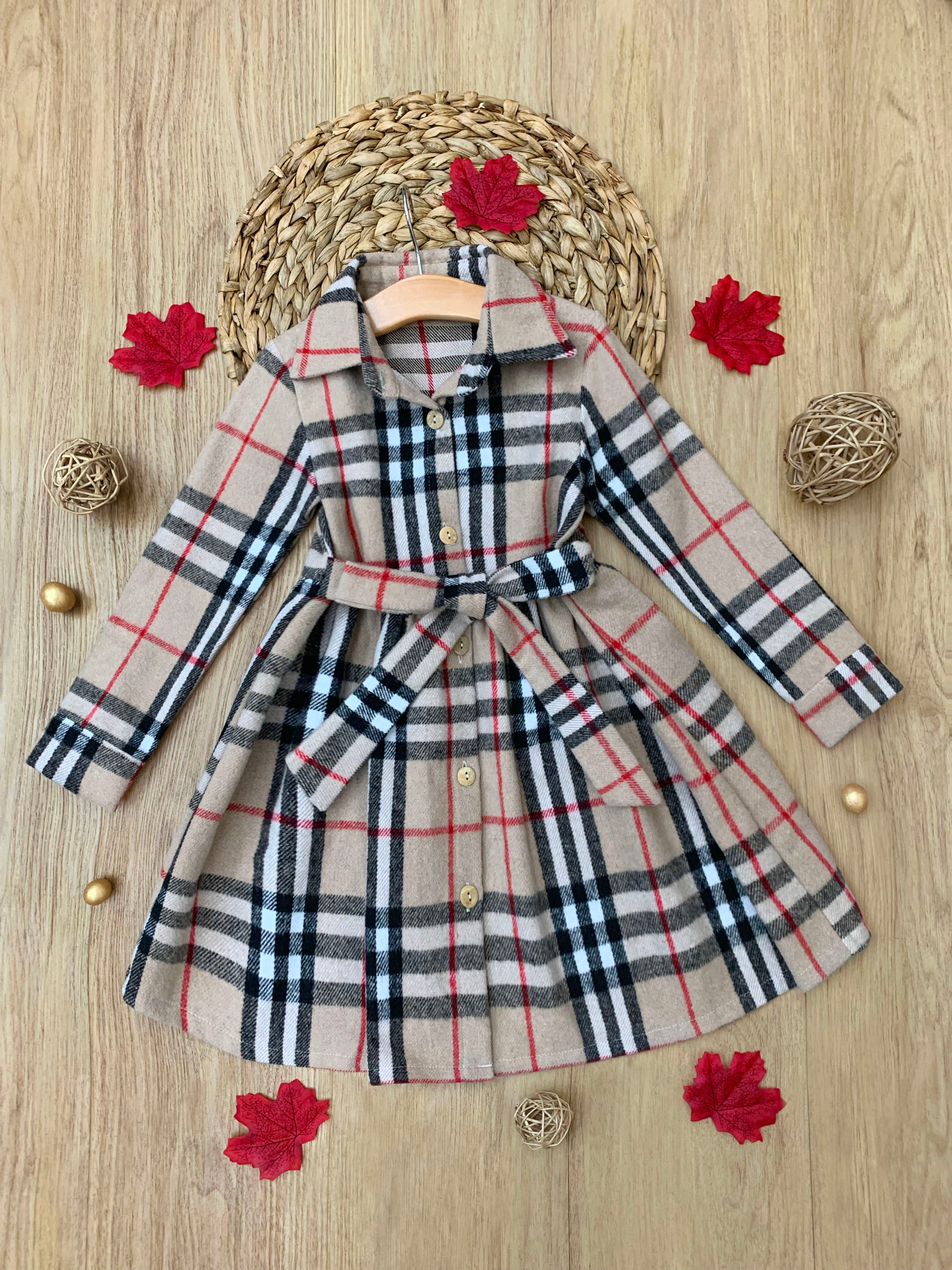 Classic Plaid Long Sleeve Shirt Dress