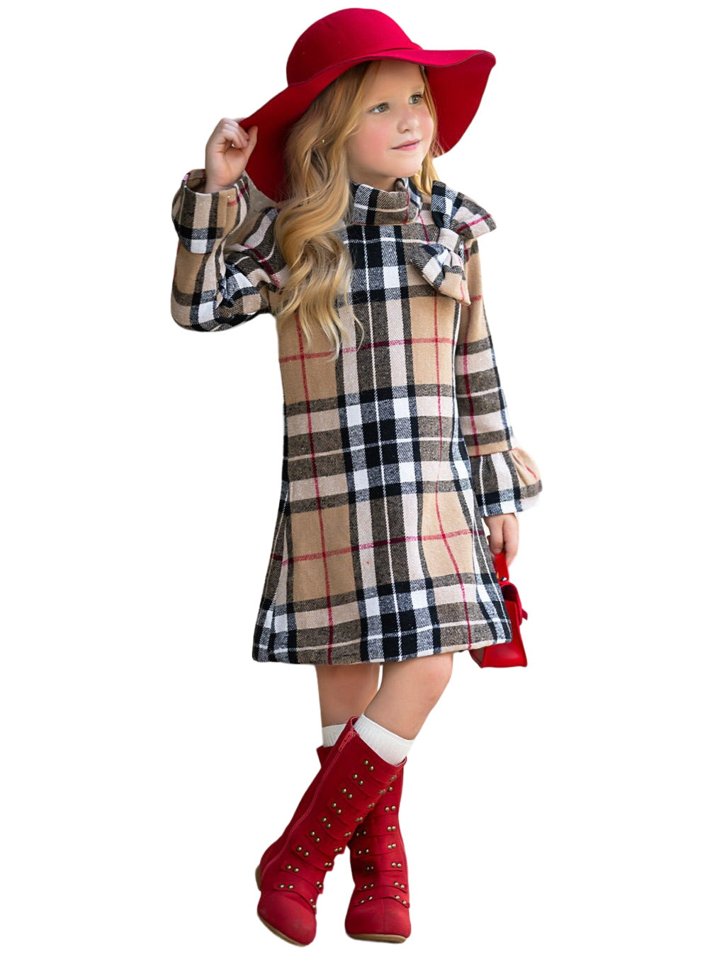 Classic Plaid Long Sleeve Shift Dress