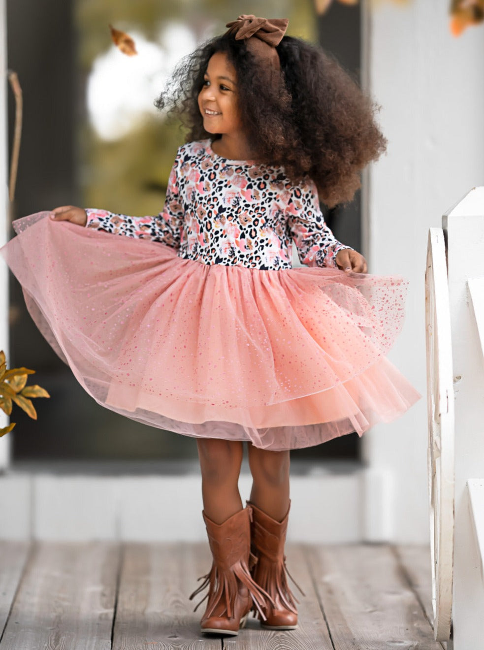 Peach Floral Leopard Print Tutu Dress