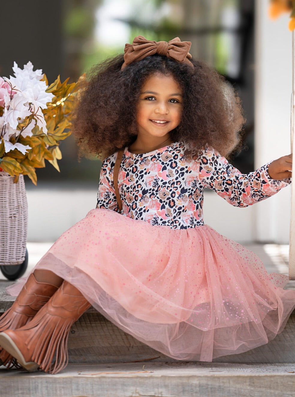 Peach Floral Leopard Print Tutu Dress