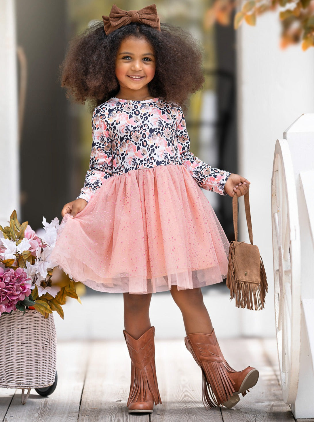 Peach Floral Leopard Print Tutu Dress